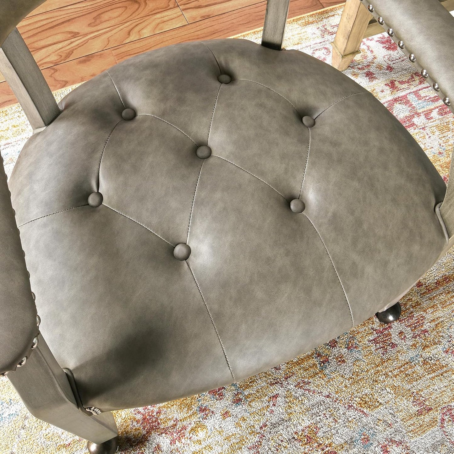 LEEMTORIG Large Dining Chairs with Casters and Arms, Rolling Dining Chairs with Wheels, Solid Wood Boss Caption's Chairs Office Desk Chairs, 26" D x25.2 W x 31.5" H, Soft Light Grey PU SY-1318-UA