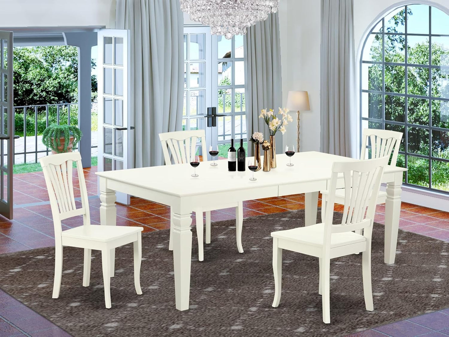 East West Furniture LGAV5-LWH-W 5 Piece Modern Dining Table Set Includes a Rectangle Wooden Table with Butterfly Leaf and 4 Dining Chairs, 42x84 Inch, Linen White