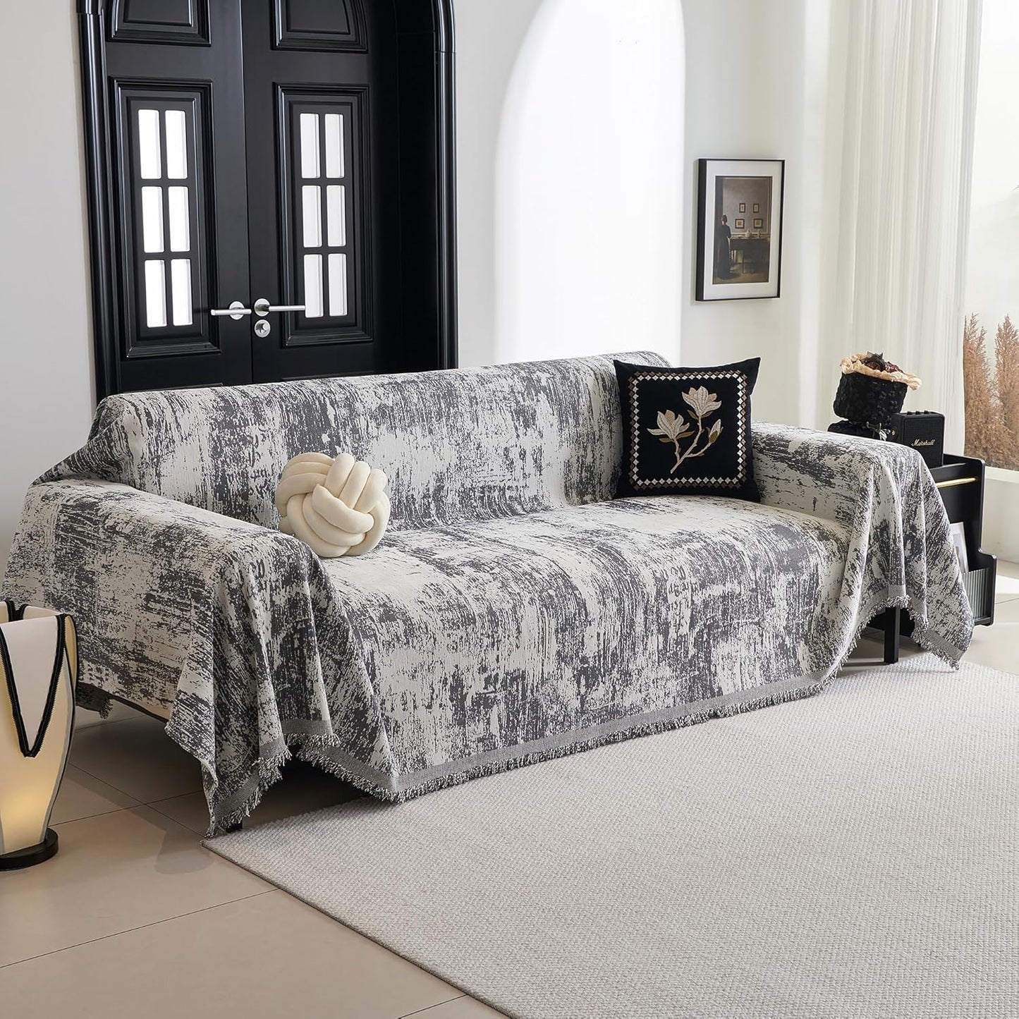 MYSKY HOME Couch Cover for Sectional Sofa Set Abstract Geometric Furniture Sofa Cover Washable for Dog Cat Pet Couch Cover 3 Seat Sofa Chenille Couch Protector Multi-Use Couch Cover Blanket, 71" X134"