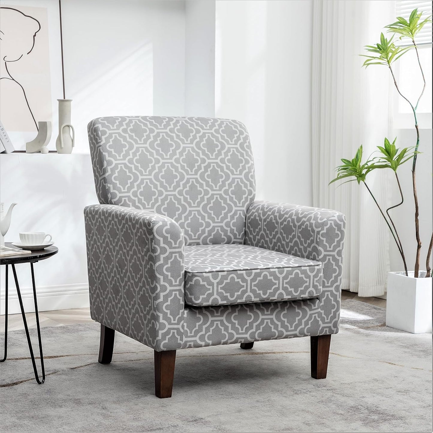 Container Furniture Direct Contemporary Accent Arm Chair with Birch Wood Frame and Velvet Upholstery, Armchair for Office and Living Room Decor, Removable Cushions, 03 Printed Fabric