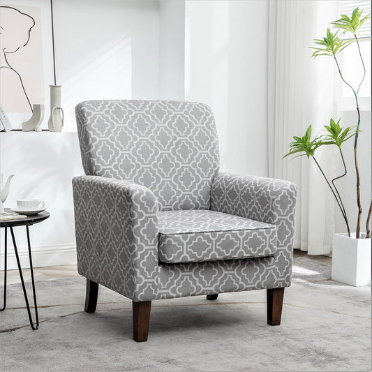 Container Furniture Direct Contemporary Accent Arm Chair with Birch Wood Frame and Velvet Upholstery, Armchair for Office and Living Room Decor, Removable Cushions, 03 Printed Fabric