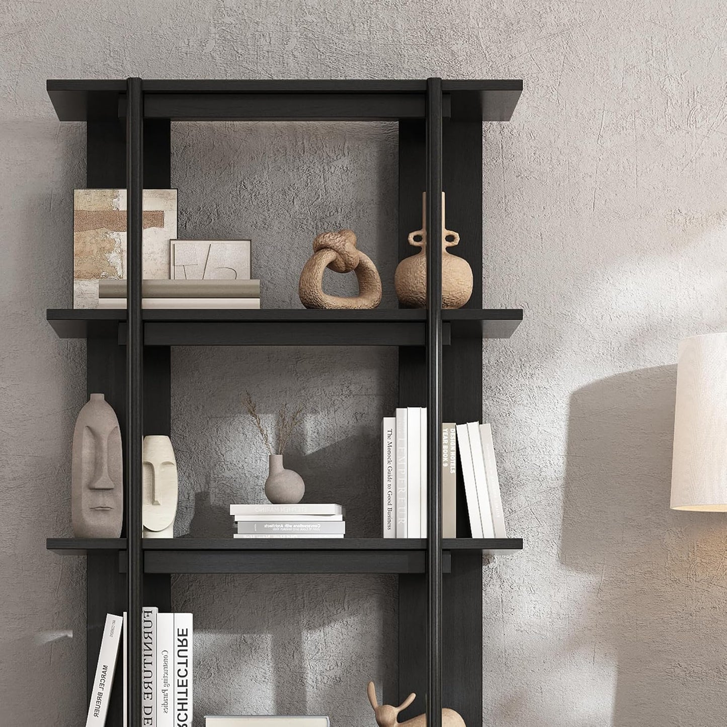 Christopher Knight Home Milio Modern 4 Shelf Bookcase, Acacia Solid Wood Book Organizer with Non-Slip Foot Pads, Sturdy Open Storage Shelf, Big Book Shelf, Floor Standing Unit, 70.20'' Height, Black