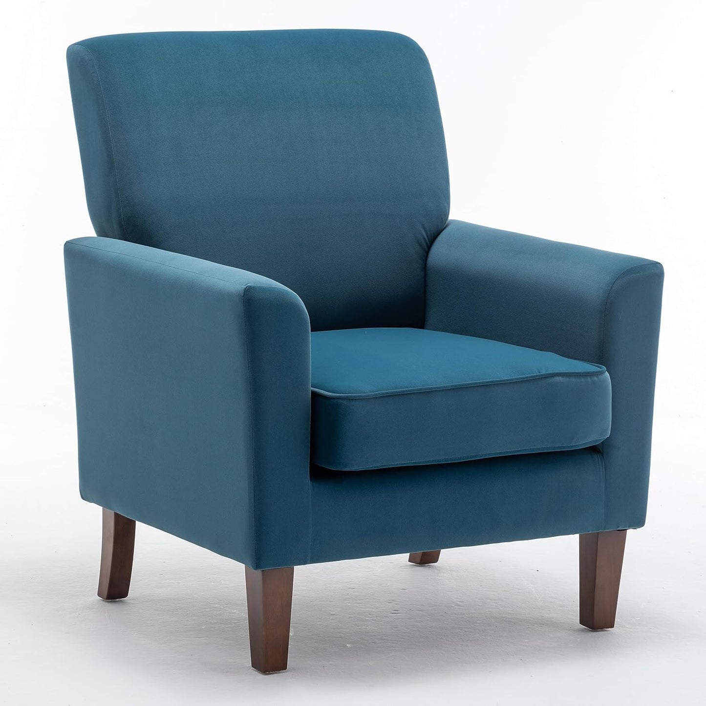 Container Furniture Direct Contemporary Accent Arm Chair with Birch Wood Frame and Velvet Upholstery, Armchair for Office and Living Room Decor, Removable Cushions, Greenish Blue