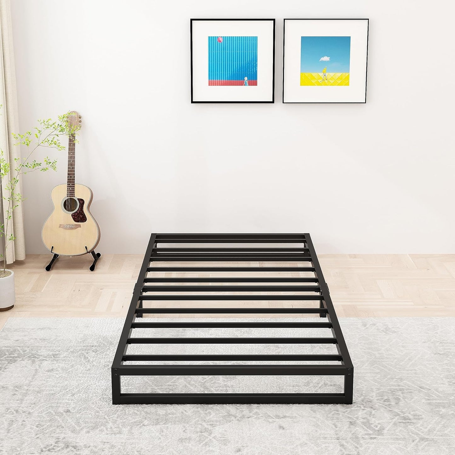 6 Inch Twin XL Bed Frames Heavy Duty Sturdy Metal Platform Bed Frame No Box Spring Needed, Noise Free, Easy Assembly, Black