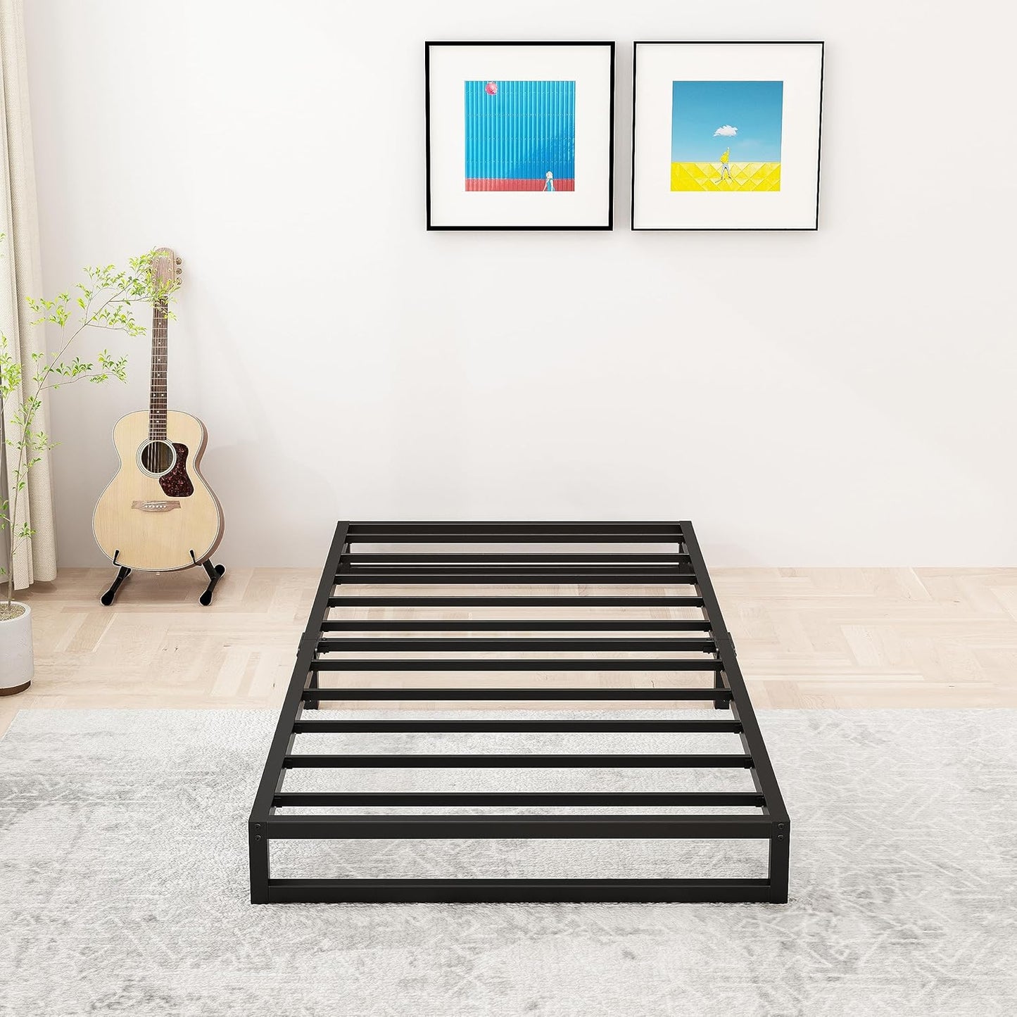 6 Inch Twin Size Bed Frames Heavy Duty Metal Twin Platform Bed Frame No Box Spring Needed, Noise Free, Easy Assembly, Black