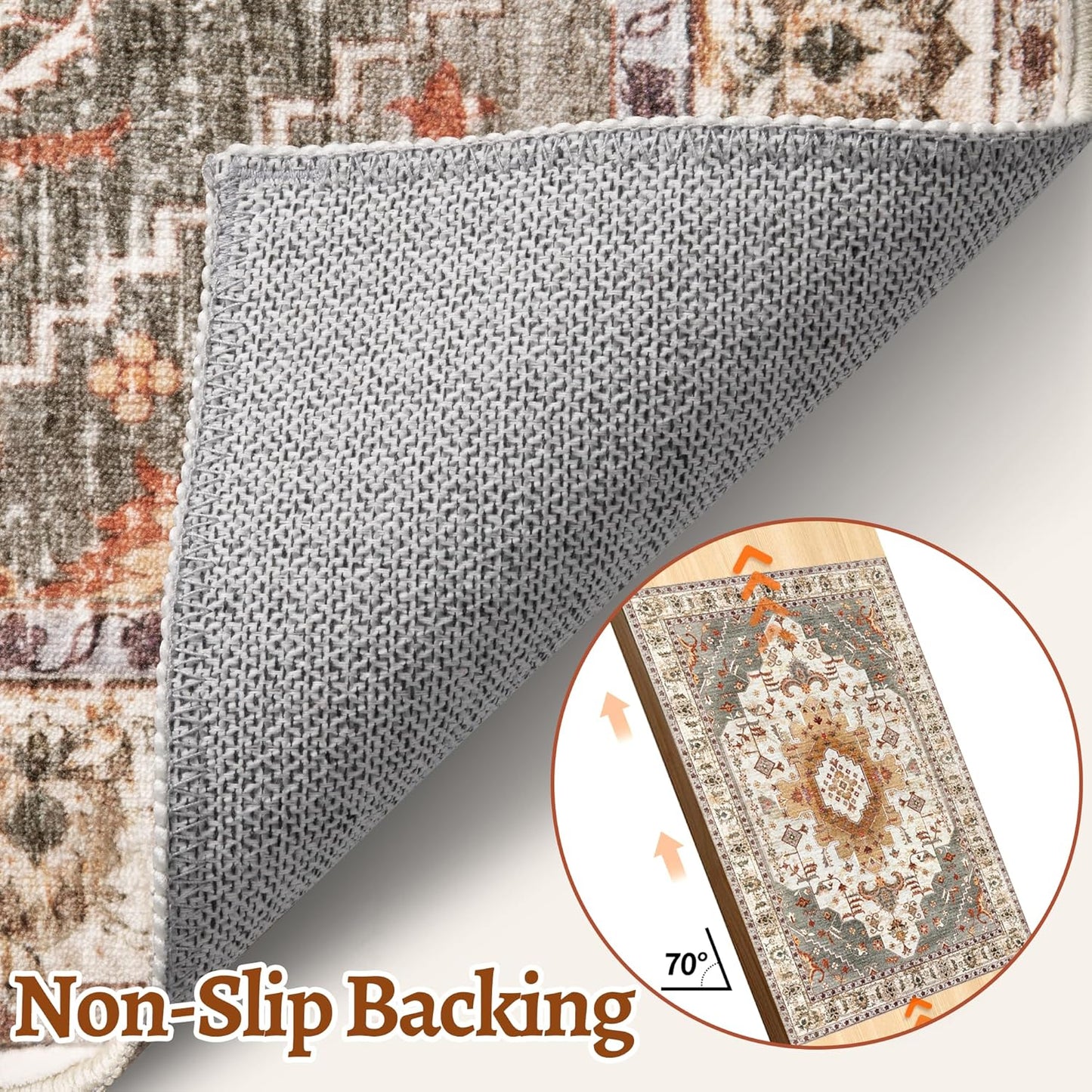 Tangsoo 2x5 Washable Runner Rug for Hallways, Non Slip Vintage Rugs, Soft Low Pile Long Rug Runner, Print Distressed Turmeric Carpet Runners for Kitchen Bedroom Entryway Bathroom Living Room