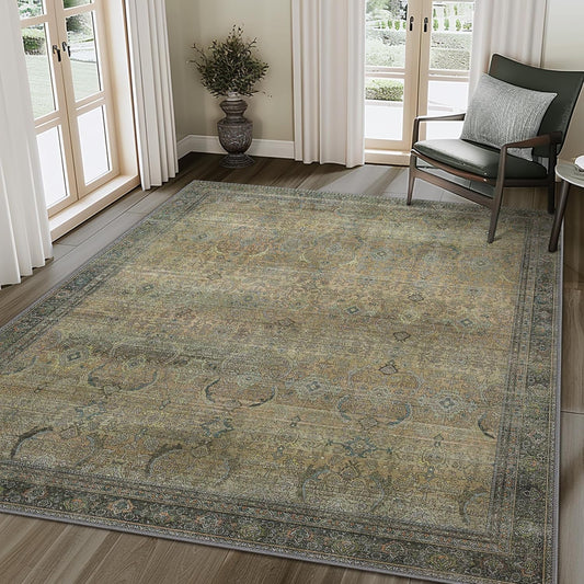 6X9 Area Rugs Machine Washable Rugs for Living Room, Vintage Boho Large Rugs for Bedroom Dining Room, Non Slip Indoor Soft Distressed Lightweight Thin Low Pile Carpet, Vintage Sunset