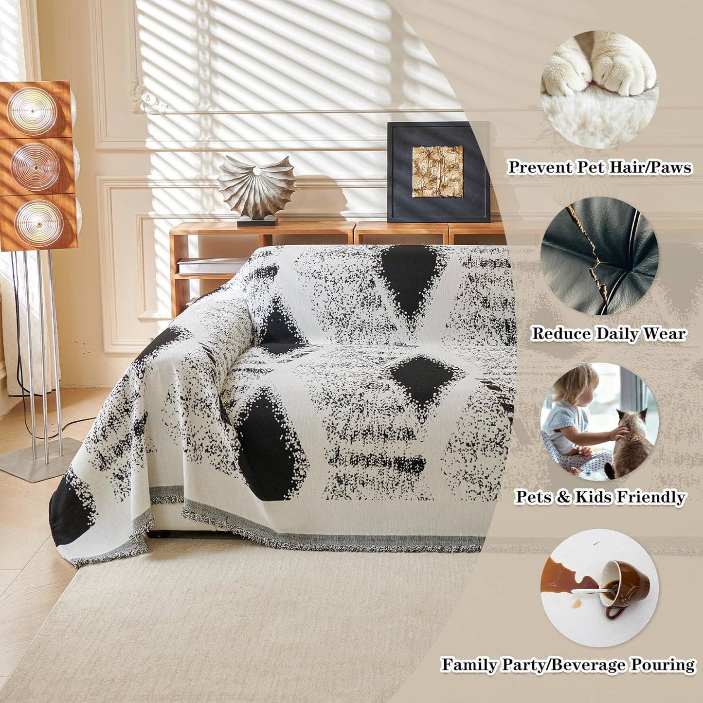 MYSKY HOME Boho Couch Cover for Dogs Washable Black Rhombic Couch Sofa Protector for Loveseat Sofa with Pets Friendly Chenille Geometric Sofa Covers Soft Durable Farmhouse Sofa Slipcovers, 71" X102"