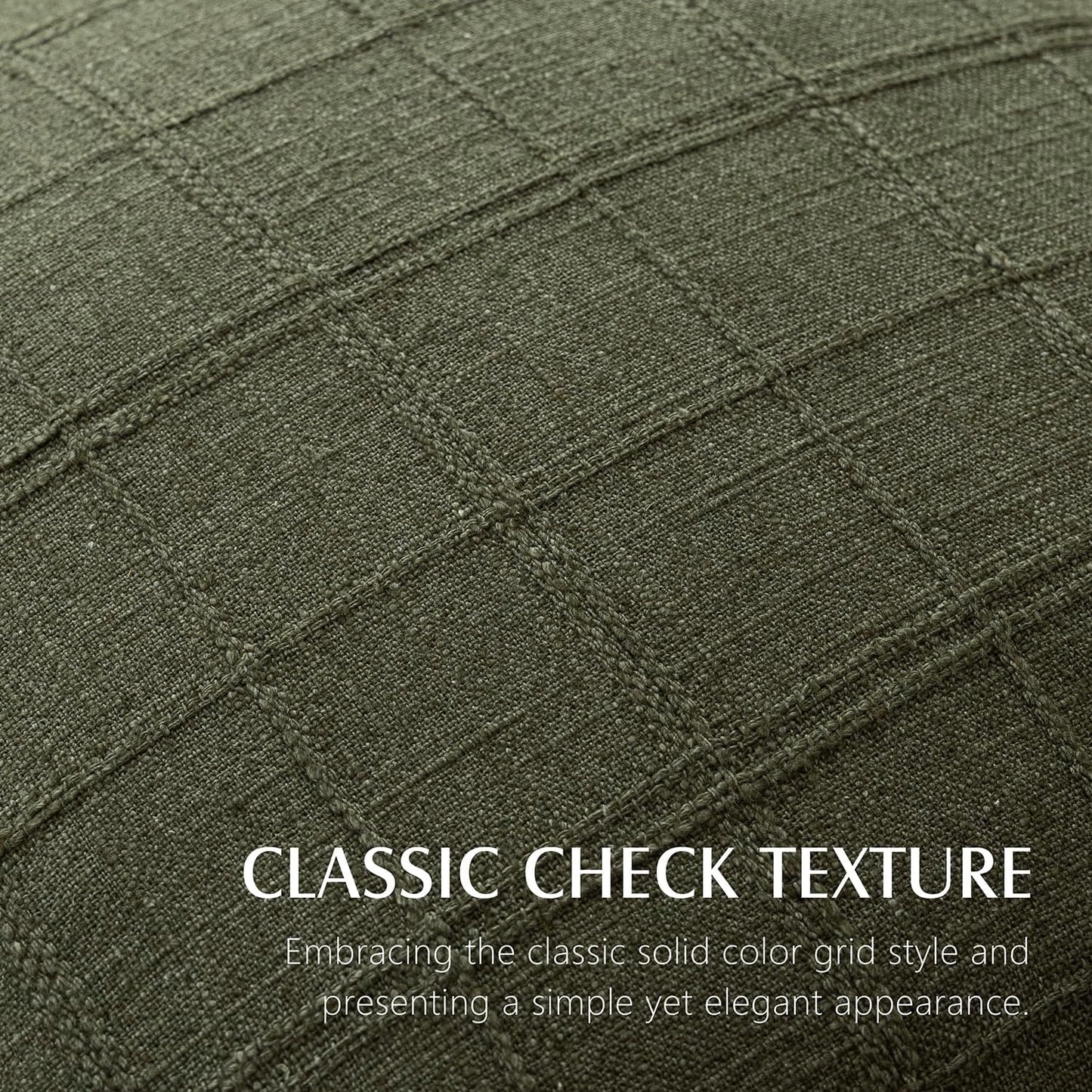 Foindtower Set of 2 Decorative Linen Check Throw Pillow Covers Neutral Farmhouse Vintage Cushion Covers Modern Boho Home Decor for Sofa Chair Couch Bedroom Living Room Outdoor,24×24 Inch,Olive Green