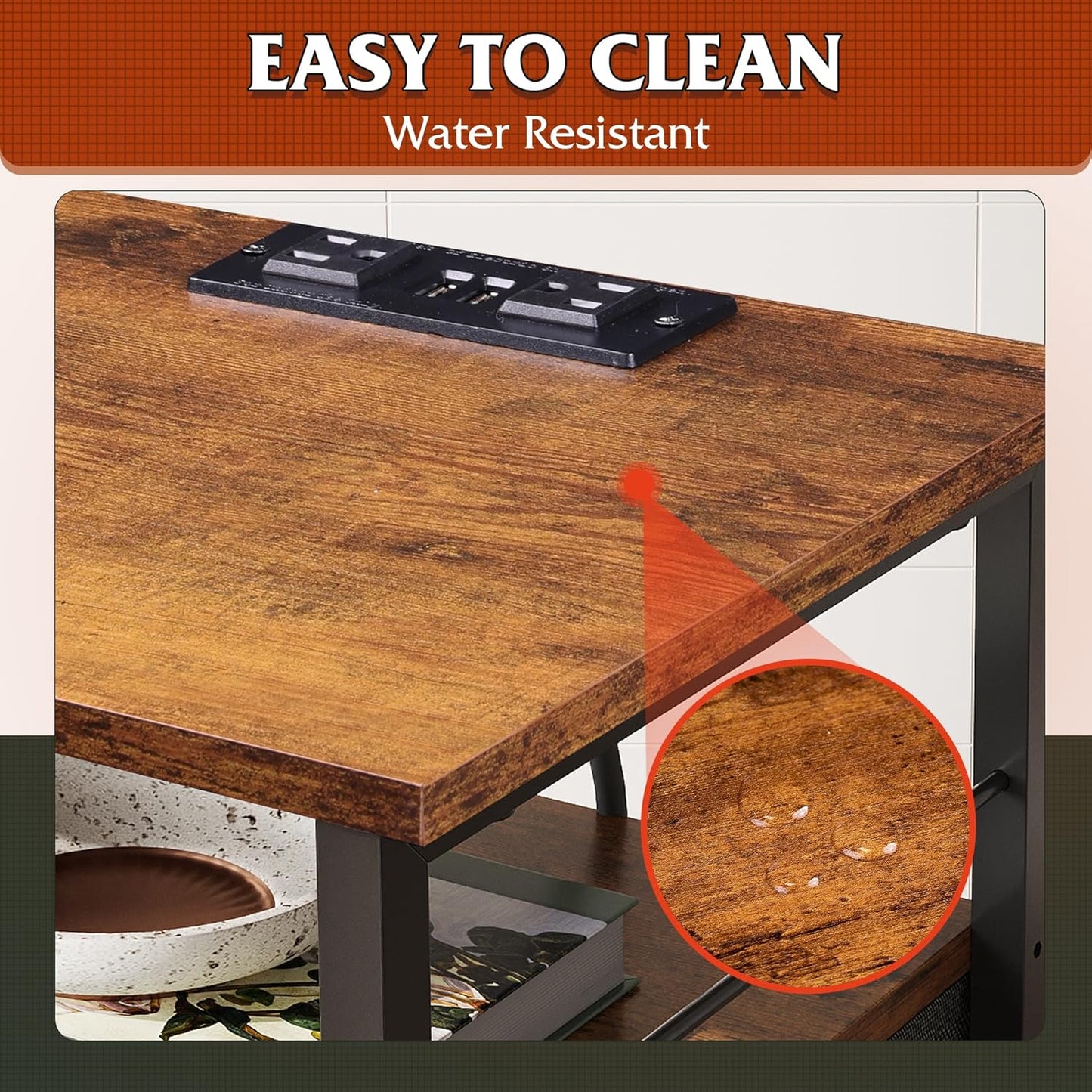 WLIVE Night Stand Set 2, Nightstand with Charging Station, Bedside Tables for Bedroom, Side Table with Fabric Drawers, USB Ports and Outlets, Rustic Brown