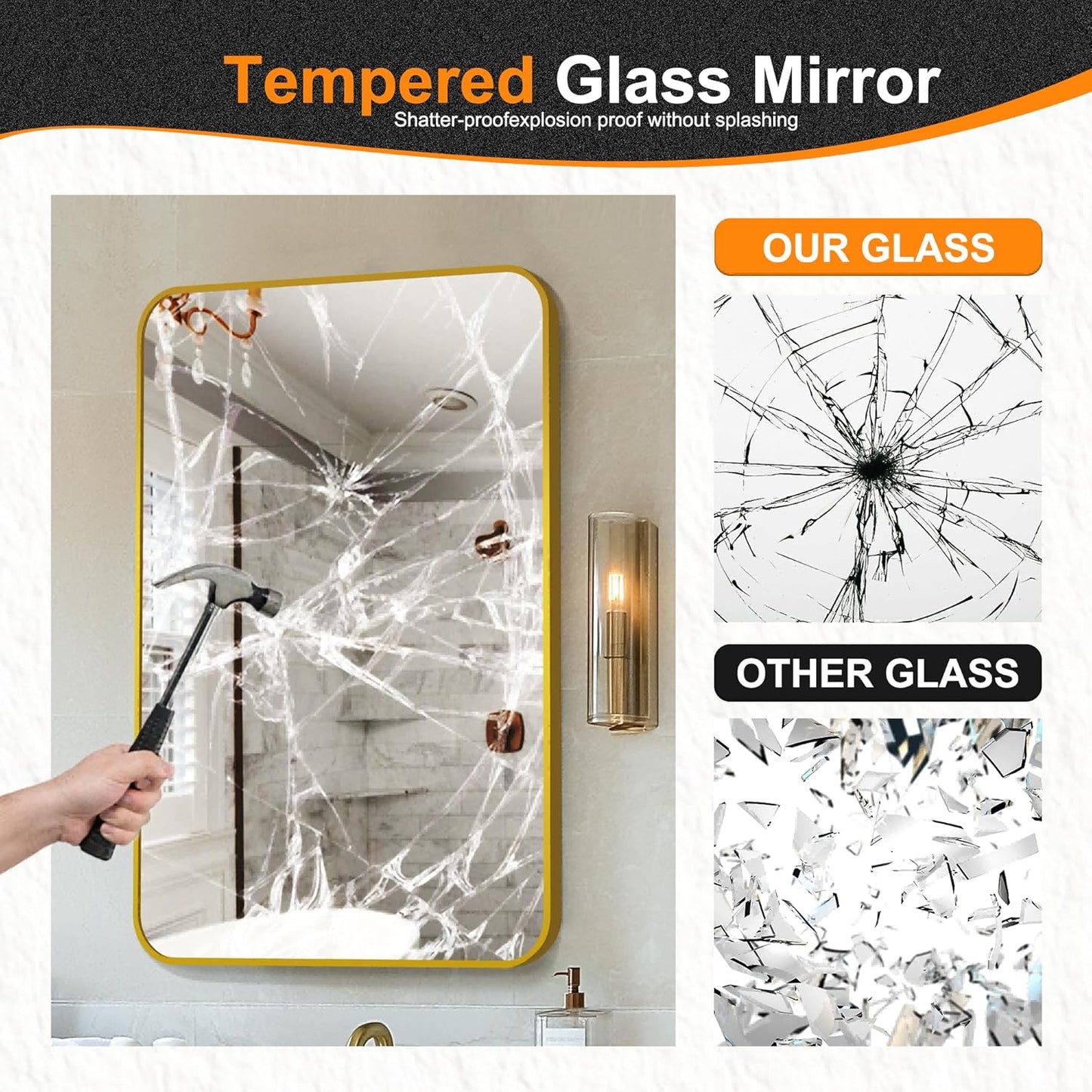 Delma Bathroom Mirror, Black Framed Bathroom Mirror for Over Sink, High-Definition Vanity Mirror, Versatile Mirror for Bathroom, Hangs Horizontally or Vertically(30x20, Gold)