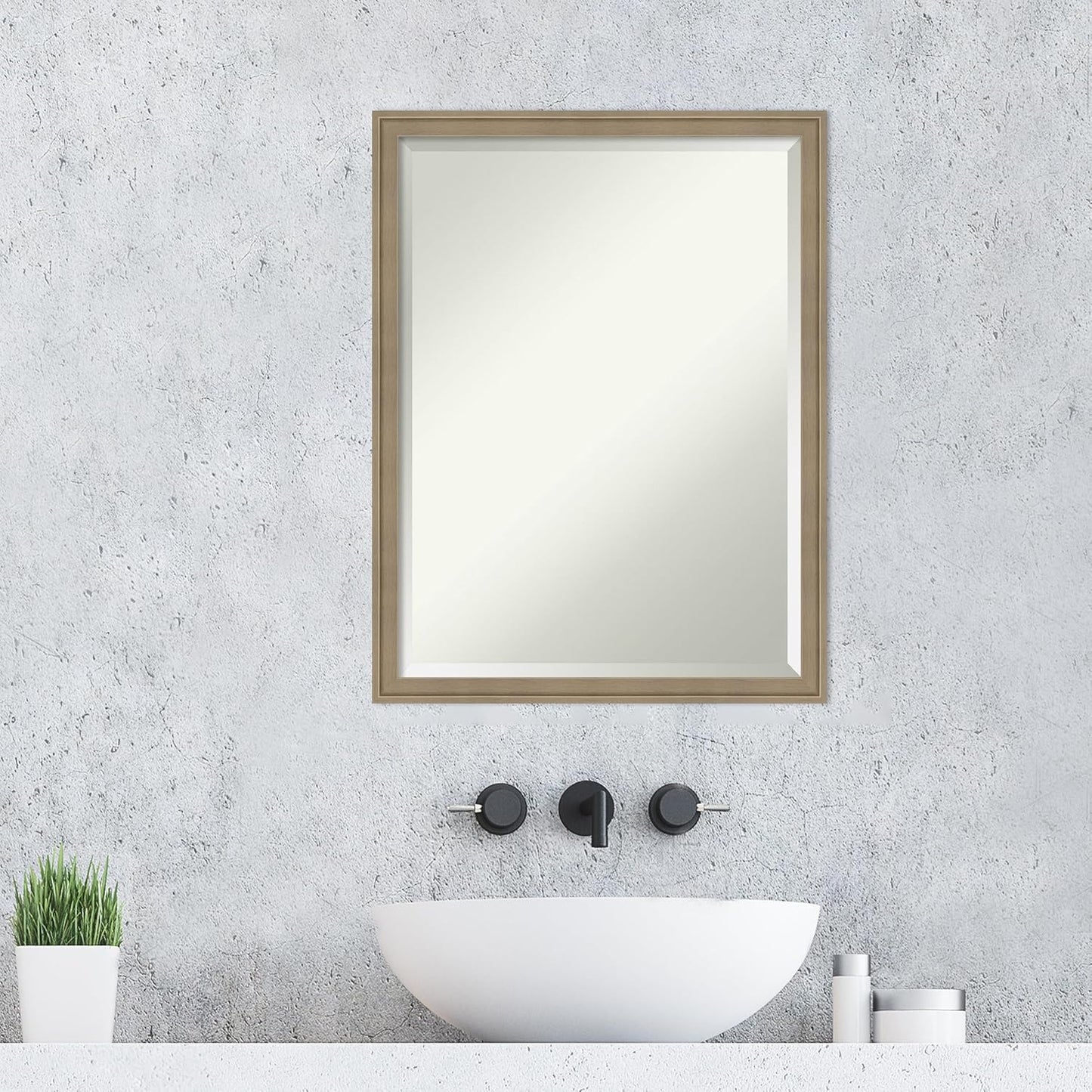 Amanti Art Brown Wall Mirror 26x20 Florence Light Brown Rectangle Bathroom Mirror for Wall Decor Living Room, Medium Casual Frame, Hangs Horizonally and Vertically, Bathroom Decor, Beveled Edge