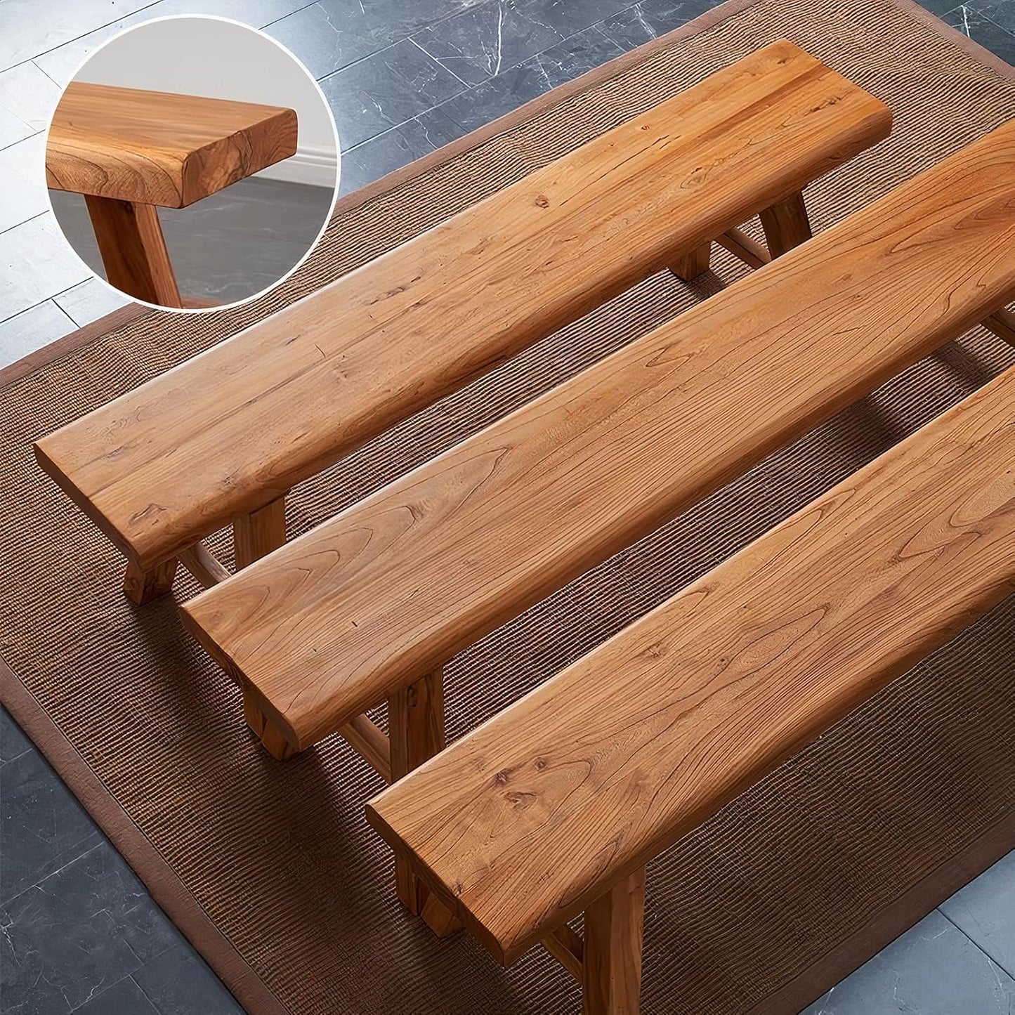 Farmhouse Wood Bench Indoor - 47.1Inch entryway Bench, Natural Solid Wood, Durable and Sturdy, Suitable for Dining Room, Bedroom, Porch and Other Narrow Spaces