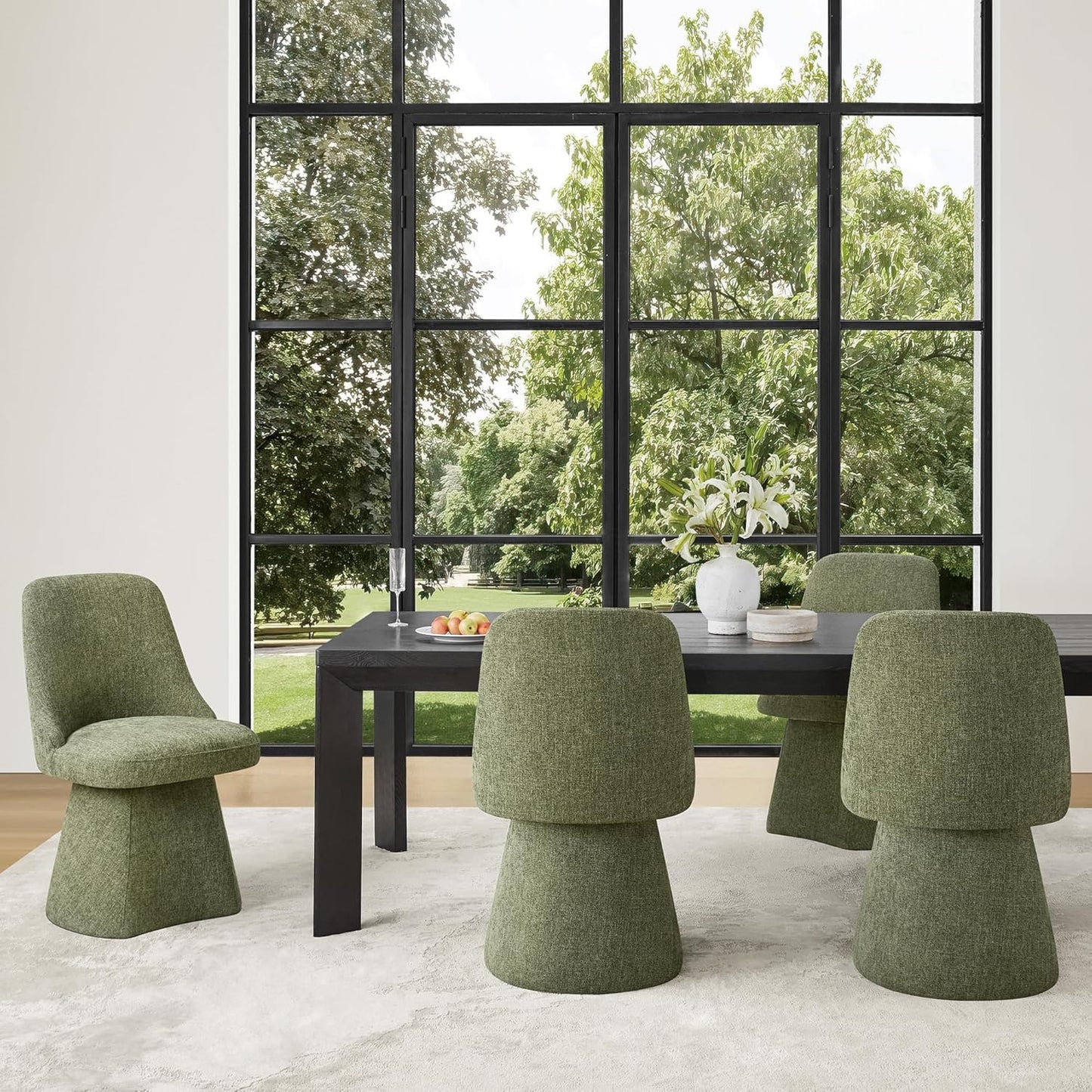 Swivel Dining Chair Mid Century Modern DeskChair High Back Upholstered Linen Fabric SideChair for Kitchen Diningroom Bedroom,Moss Green,4 Box