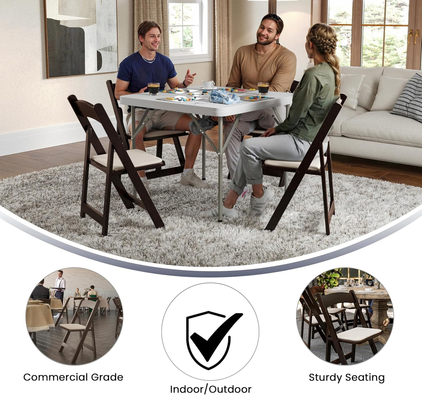 Flash Furniture 2 Pack HERCULES Series Fruitwood Wood Folding Chair with Vinyl Padded Seat