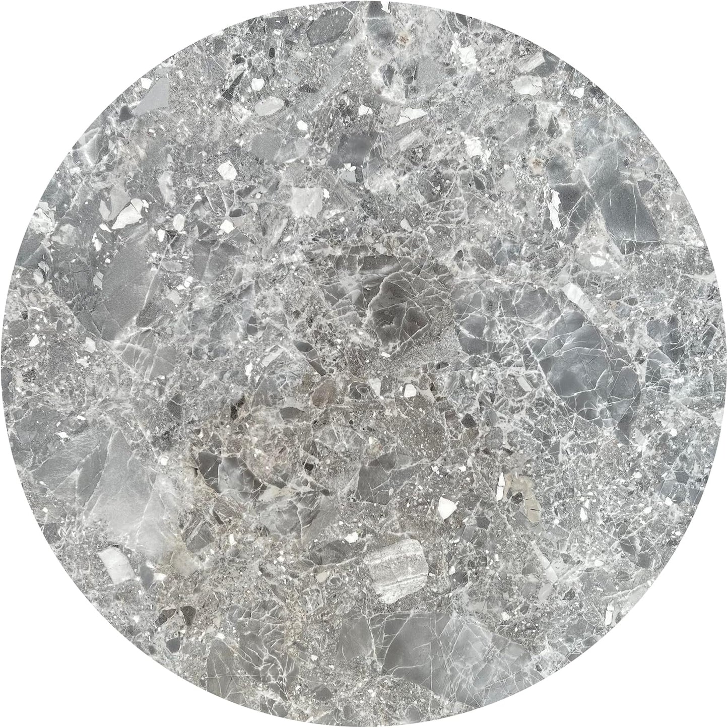 PAK HOME - Set of 2 End Table - High Gloss Shiny Grey Marble Look Round Wood Sofa Side Coffee Tables for Small Spaces, Nightstand Bedside Table with Gold Metal Legs for Bedroom, Living Room