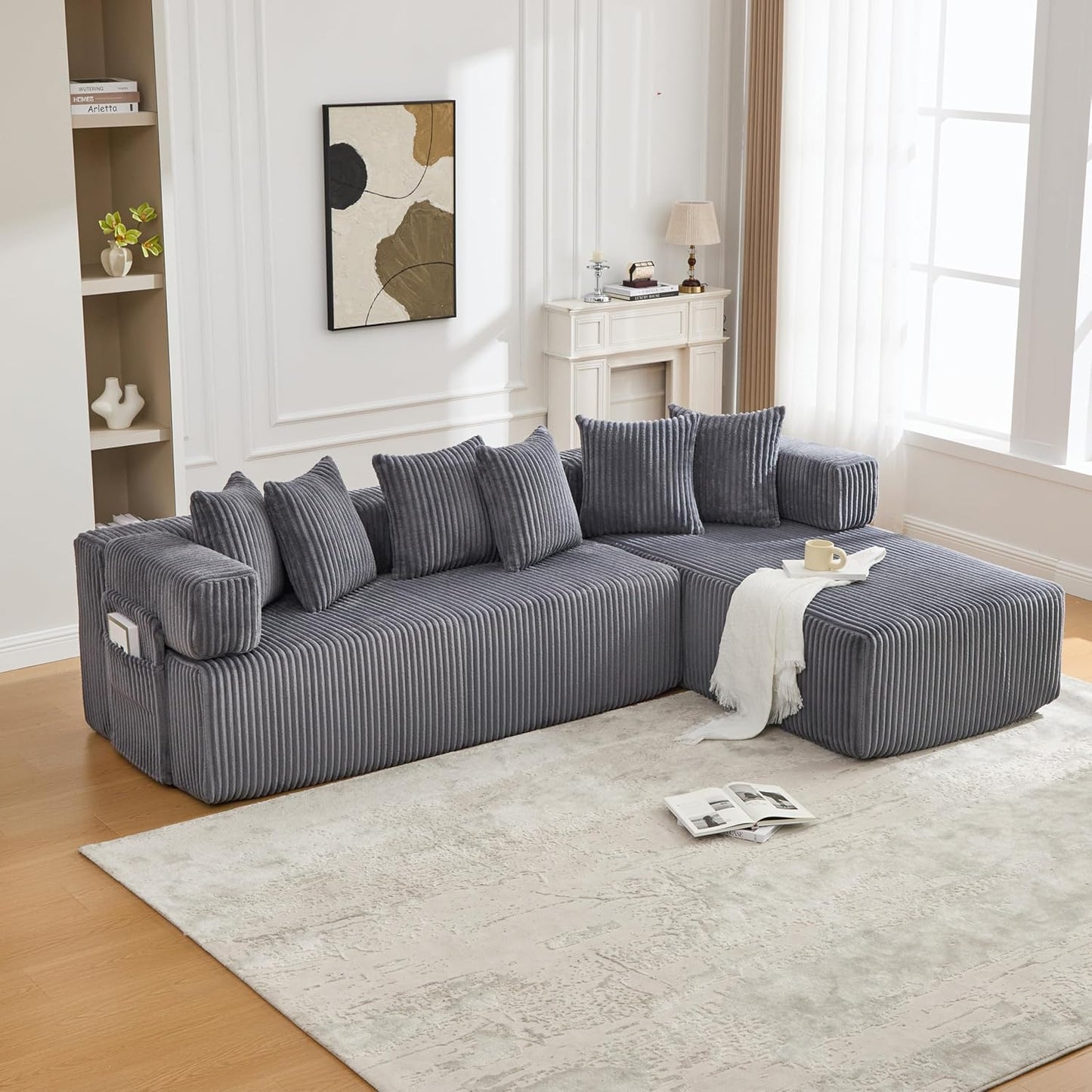 Eafurn DIY Combination Compression Modular Sectional Sofa with Double Chaise Lounge, 146" Oversized U Shaped Boneless Couch with Deep Seat Convertible Sleeper Sofabed w/Throw Pillows