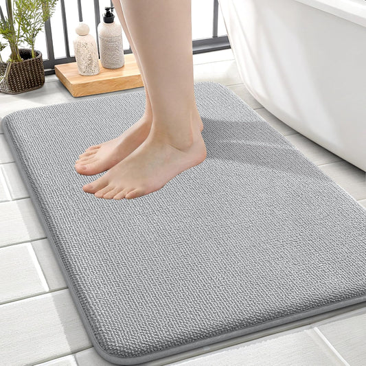 OLANLY Thick Memory Foam Bath Mat Rug 24x16, Extra Soft Absorbent Bathroom Rug, Quick Dry Bath Mats, Non-Slip, Machine Washable Carpet for Bathroom, Tub and Shower, Home Decor Accessories, Light Grey