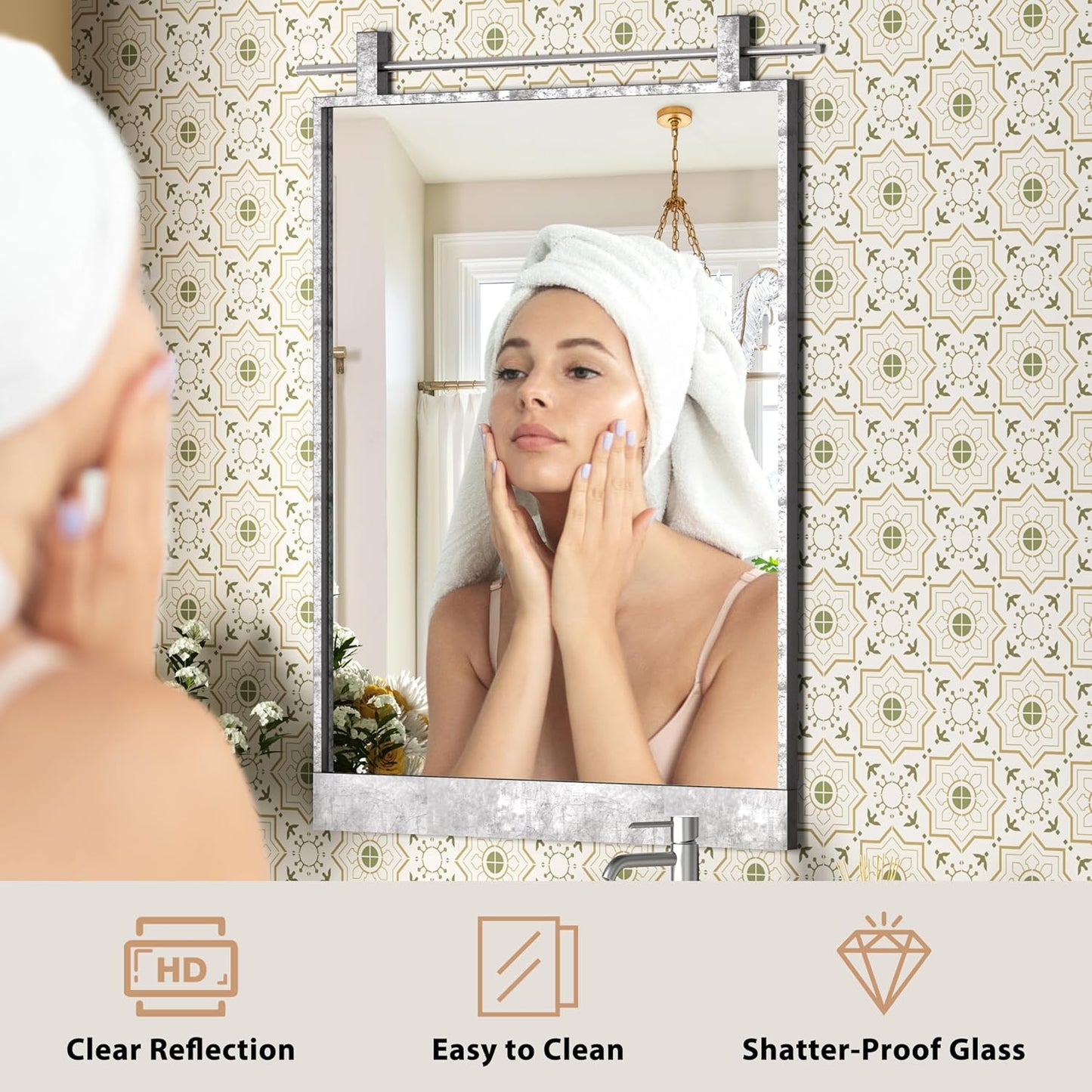 16x24 Inch Rectangle Bathroom Vanity Mirror for Wall Mounted Over Sink Farmhouse Rustic Frame Barn Door Mirrors Silver Foyer Entryway Decor