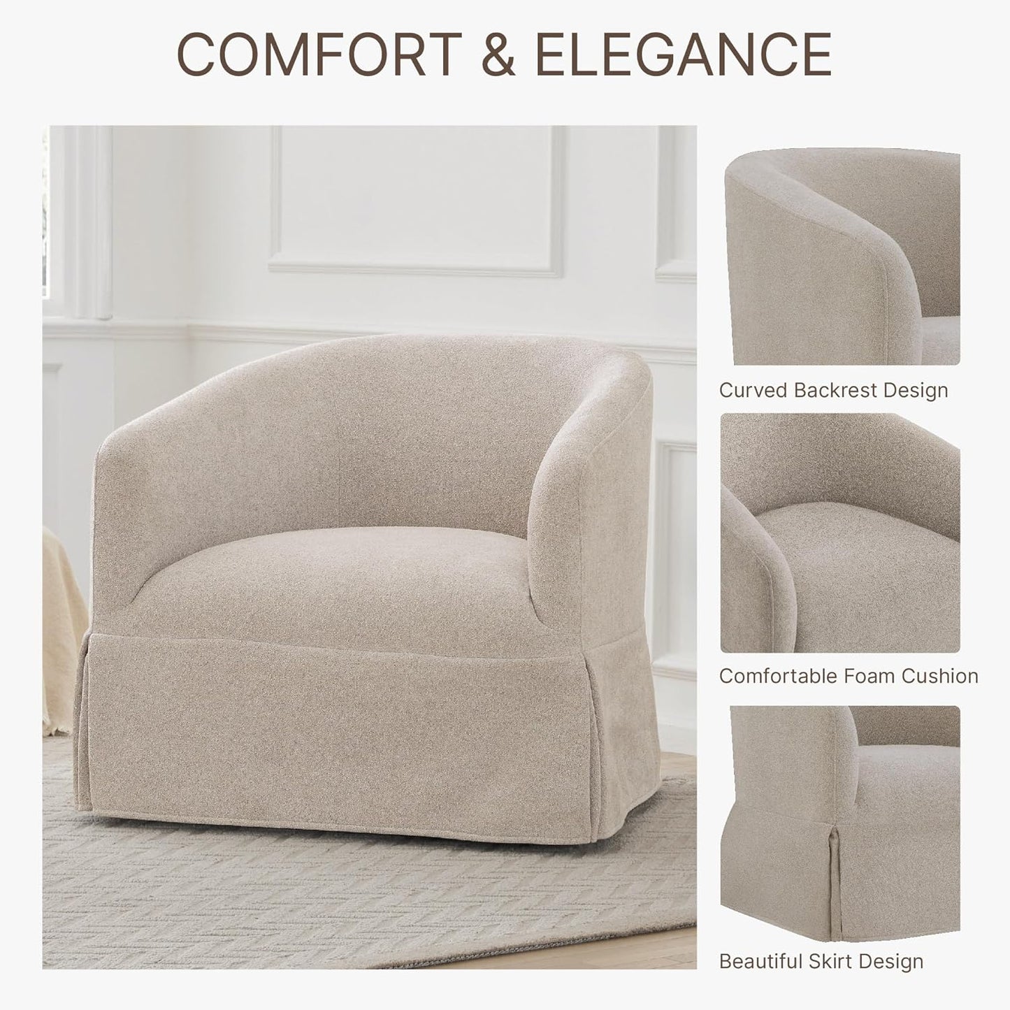 Swivel Accent Chair, 360 Degree Performance Fabric Armchair Modern Barrel Chairs Armchair for Living Room Bedroom Home and Office,Taupe