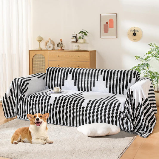 Boho Couch Cover, Sofa Cover, Sofa Covers for 2 Cushion Couch, Washable Sectional Couch Covers for Dogs Pet Furniture Protector Couch Cover Blanket for Living Room (2# White, 71" x 102")
