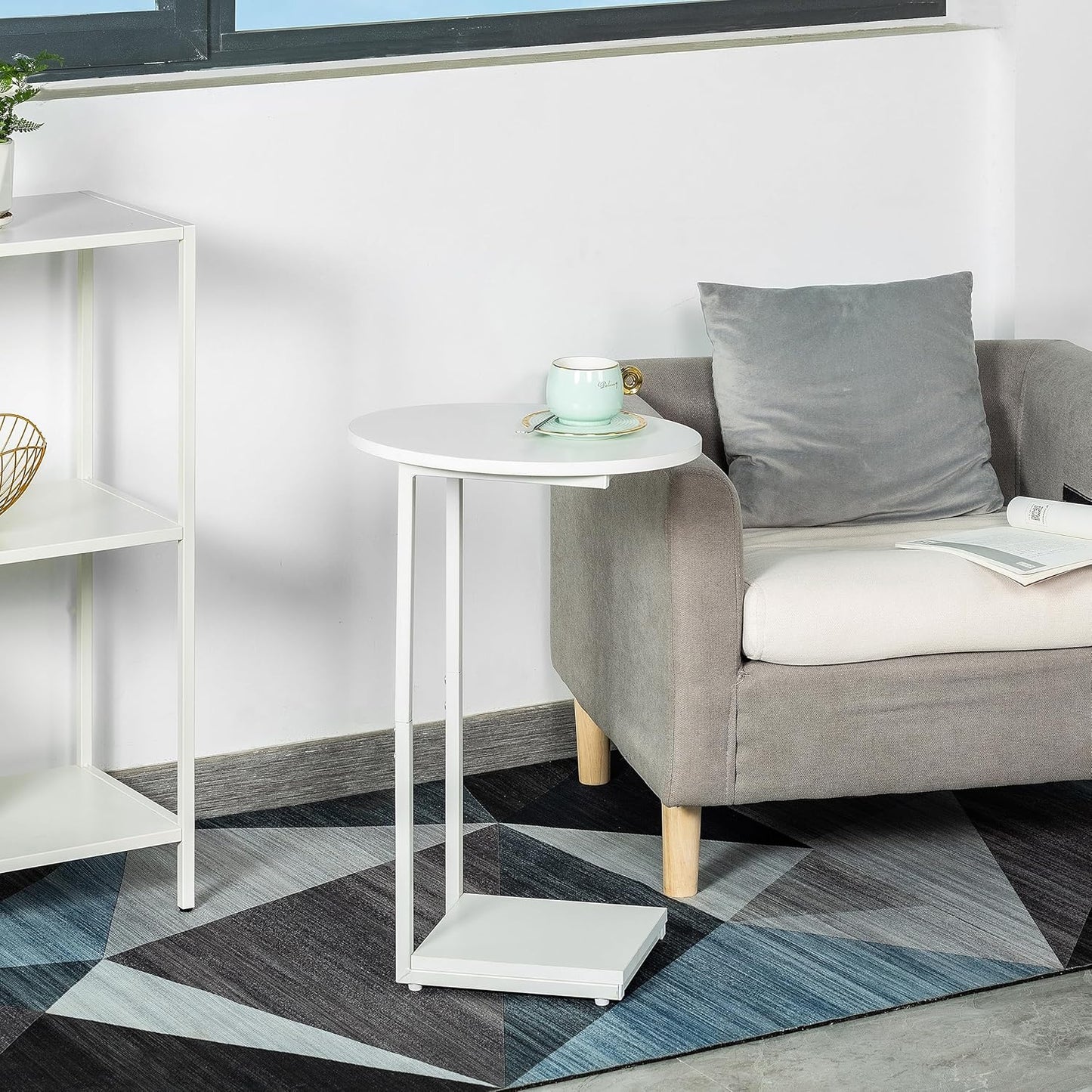 HDANI C Table Small End Table,Couch Tables That Slide Under,C Shaped Oval Side Table for Living Room,Bedroom,Small Spaces,White