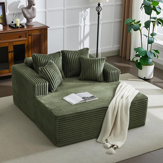54.3"W Oversized Chaise Lounge Chair Indoor, Boneless Corduroy Sleeper Sofa Bed with 4 Pillows, Armrests, Comfy Fluffy Reading Couch, No Assembly Required Cloud Sofa for Living Room, Bedroom, Office