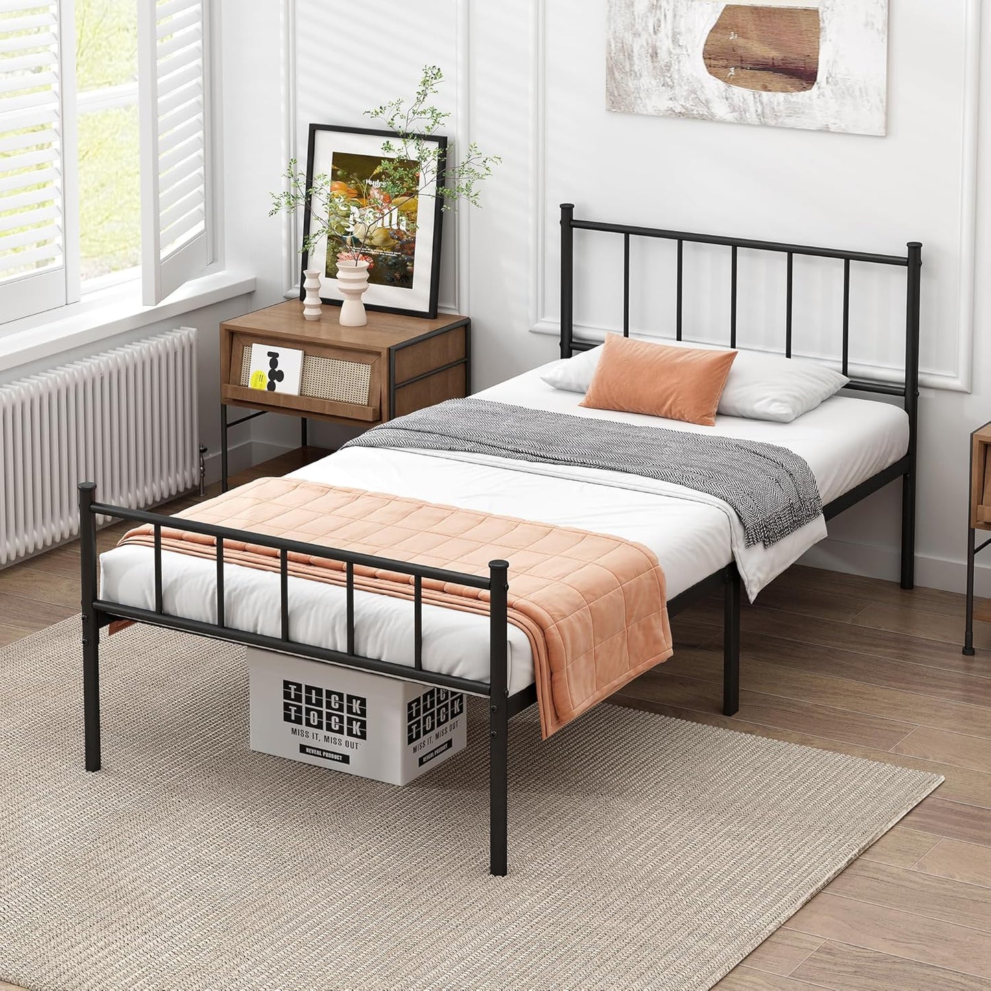 Twin Bed Frame-Classic Metal Platform Bed Frame,Mattress Foundation with Steel Slat Support,Under Foundation Storage,No Box Spring Needed, Easy Assembly, Twin Size