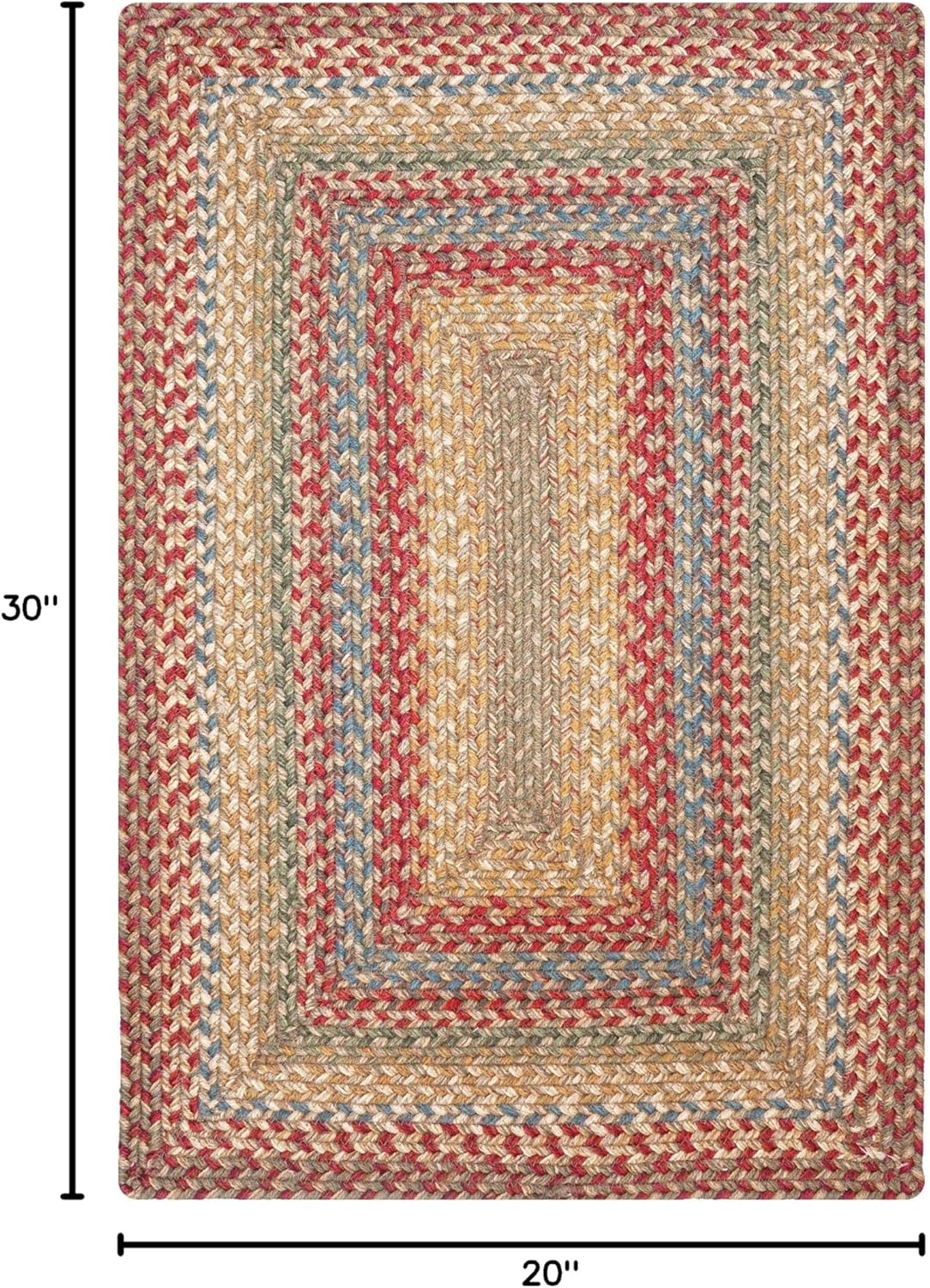 Azalea Multi Color Jute Braided Rug, 20x30 Rectangle - Perfect Country Primitive Decor for Kitchen, Entryway, Everywhere
