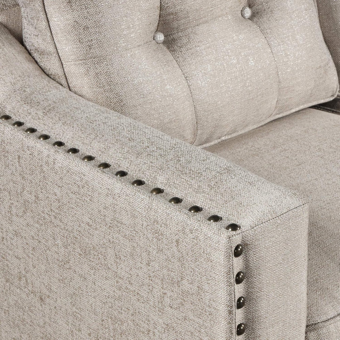 3 Pieses Living Room Sofa Sets Linen Blend Button Tufted Retro Sofa&Couch Include 3 Seaters Couch, Loveseat and Armchair with Waved Armrests and Nailhead Decor for Home Apartment Office