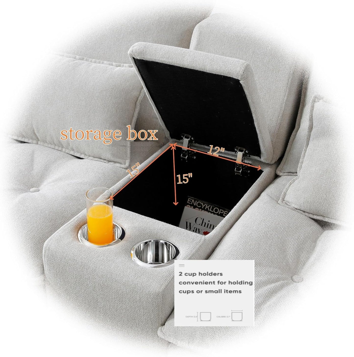 KEIKI 130" U-Shaped 6 seat Sofa with Storage Console, Cup Holders, Upholstered Sectional Sofa, Button Tufted Cloud Cushion Couch for Home, Office, Apartment, Beige