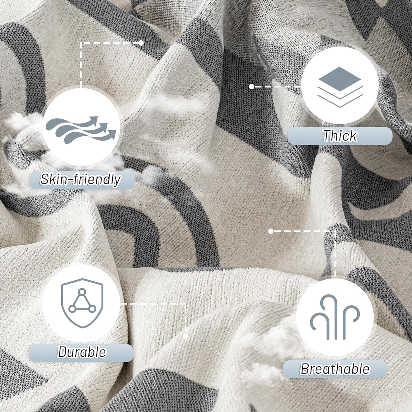 MYSKY HOME Sectional Couch Cover Grey Boho Geometric Sofa Covers for Sectional Sofa L Shape Chenille Couch Protector for Dogs Pets Couch Throw Cover Washable Durable for Home Decor, 71" X118"