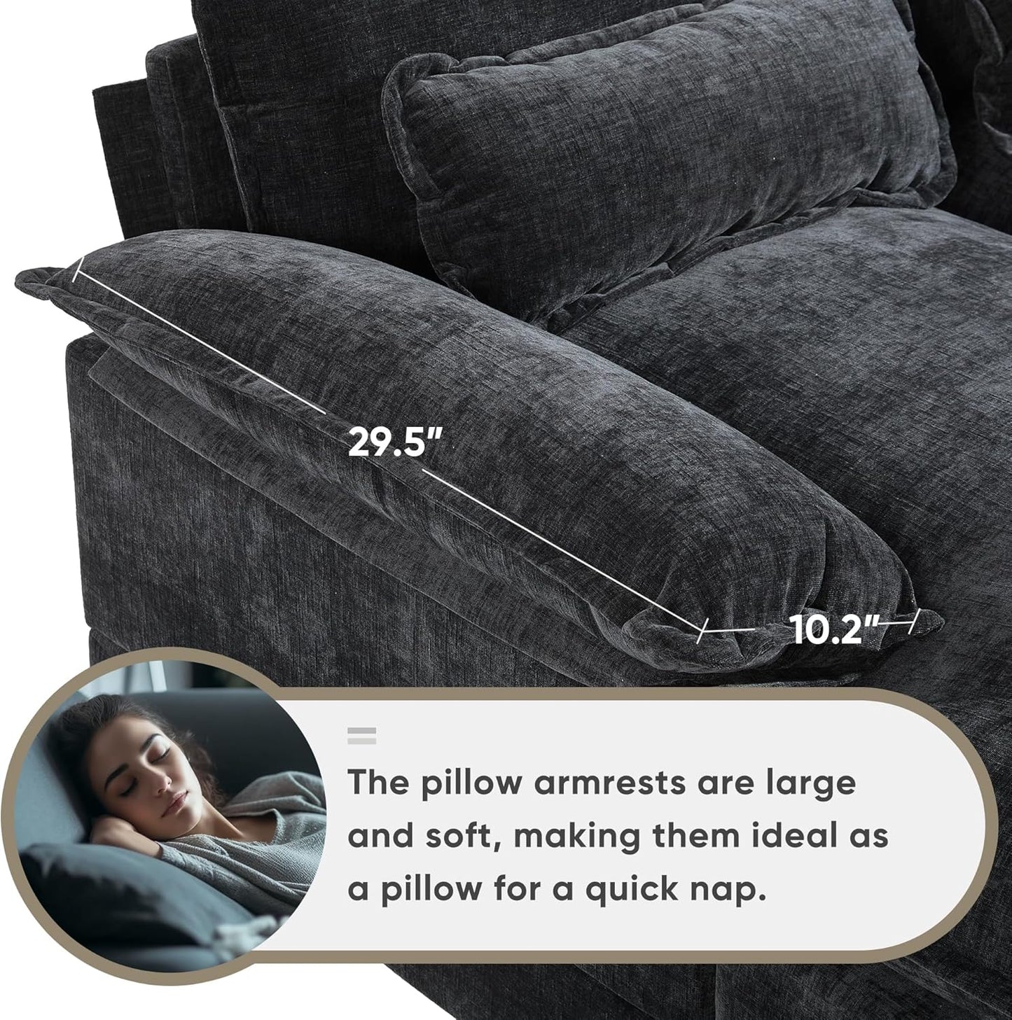 Merax Modern Sectional Sofa with Cupholders, Console and USB Charging Ports, Chenille Upholstered Sleeper Couch & Double Cushions, Symmetrical Chaise Indoor Furniture for Living Room, Apartment, Black