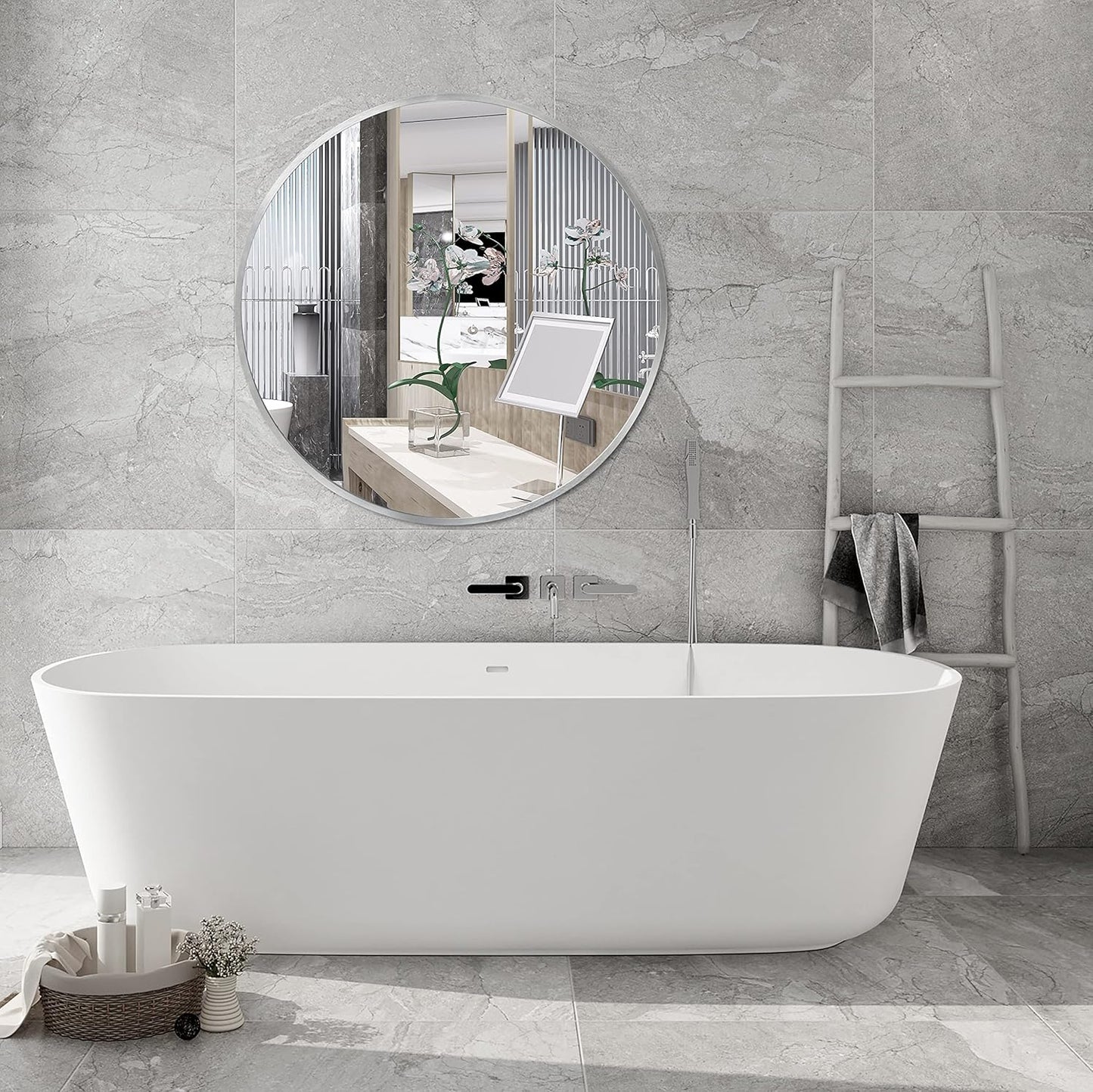 FrameWorks 20" Deluxe Contemporary Silver Circular Aluminum Mirror