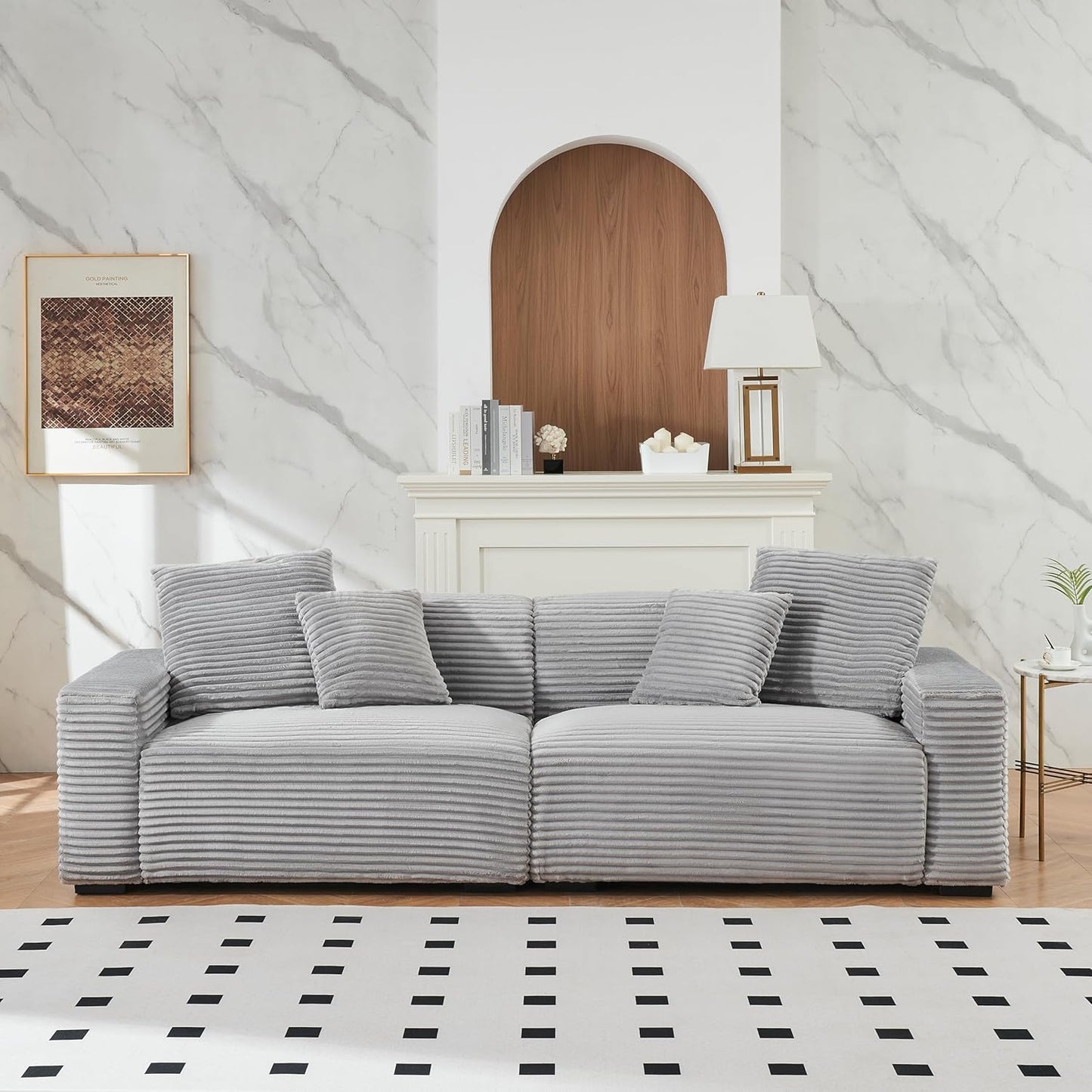 Ball & Cast 104" Modular Sectional Sofa,Comfy Loveseat Couch with 4 Pillows,Corduroy Fabric Upholstered Couches W/Deep Seat and Armrest,4 Seater Sectional Sofa for Living Room,Apartment,Gray