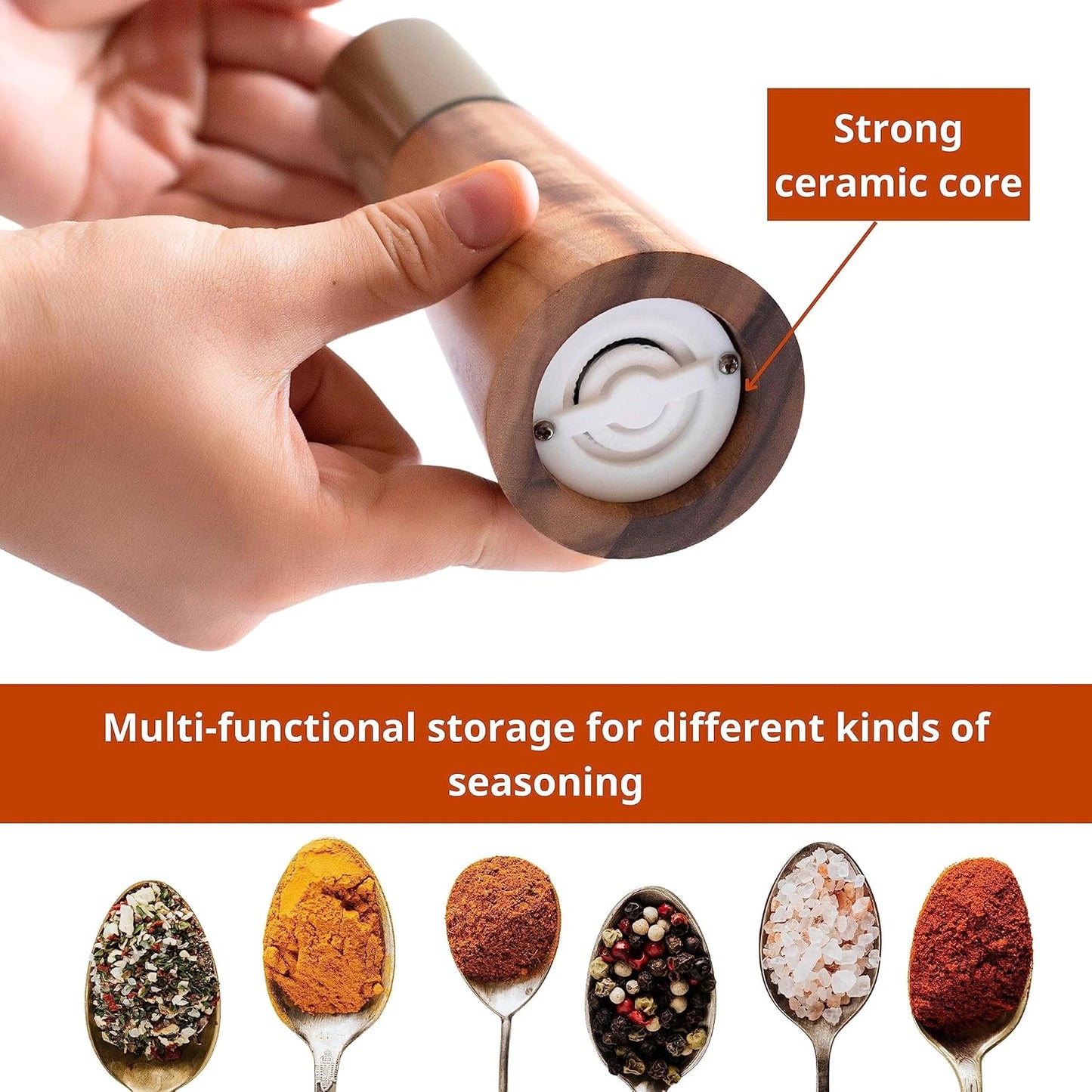 Gold Salt and Pepper Grinder Mill Set With Wood Base, Free Gold Funnel,Stainless Steel Manual Salt Shaker and Pepper Mill,Adjustable Thickness,Suitable For Kitchen (Salt & Pepper Grinder)