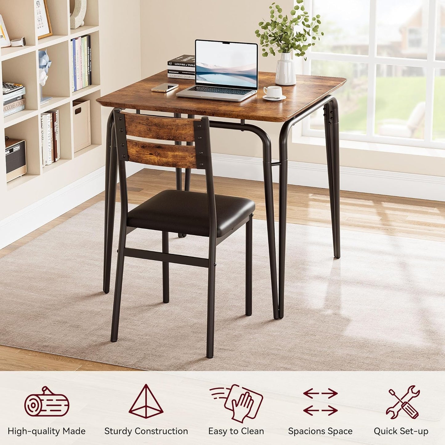 Dining Table for 2, Small Table and Chairs Set of 2, Square Dinette Set for 2, 3 Piece Kitchen & Dining Room Sets for Small Space (Vintage, Table with 2 Upholstered Chairs)