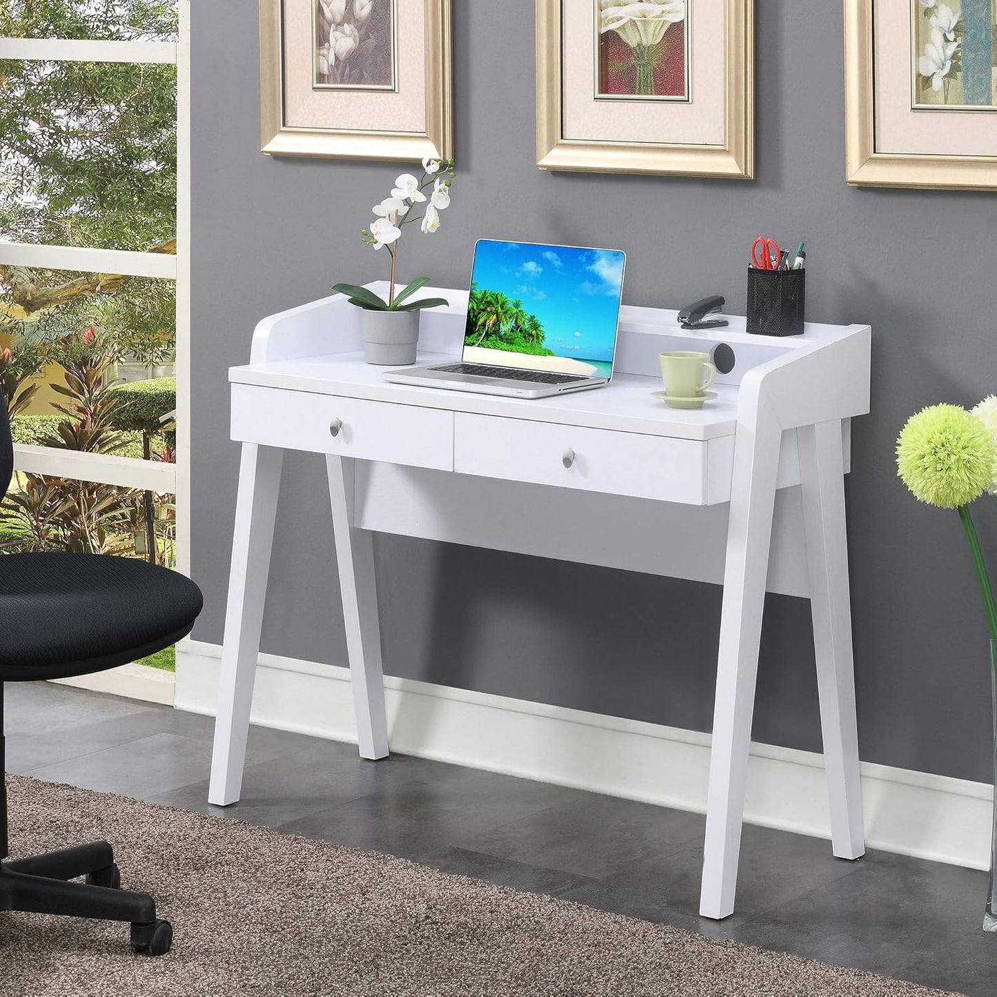 Convenience Concepts Newport Deluxe 2 Drawer Desk, White