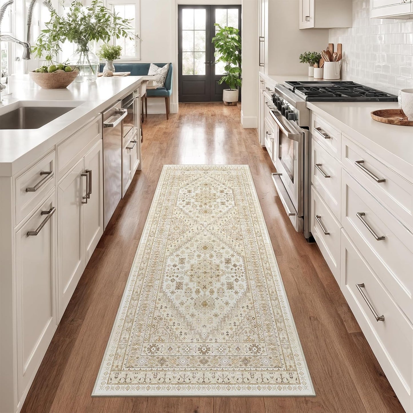 zesthome Runner Rug 2x5 - Stain Resistant Machine Washable Rug, Non Slip Vintage Hallway Runner Rugs, Low Pile Lightweight Runners for Kitchen, Entryway and Corridor