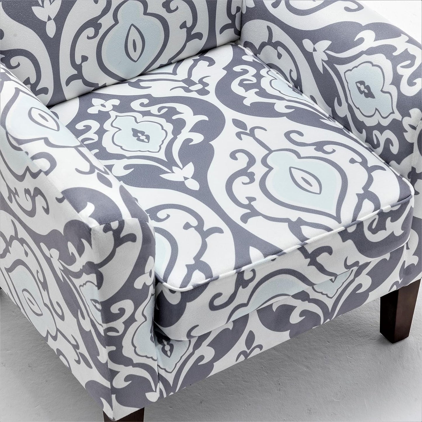 Container Furniture Direct Contemporary Accent Arm Chair with Birch Wood Frame and Velvet Upholstery, Armchair for Office and Living Room Decor, Removable Cushions, 05 Printed Fabric