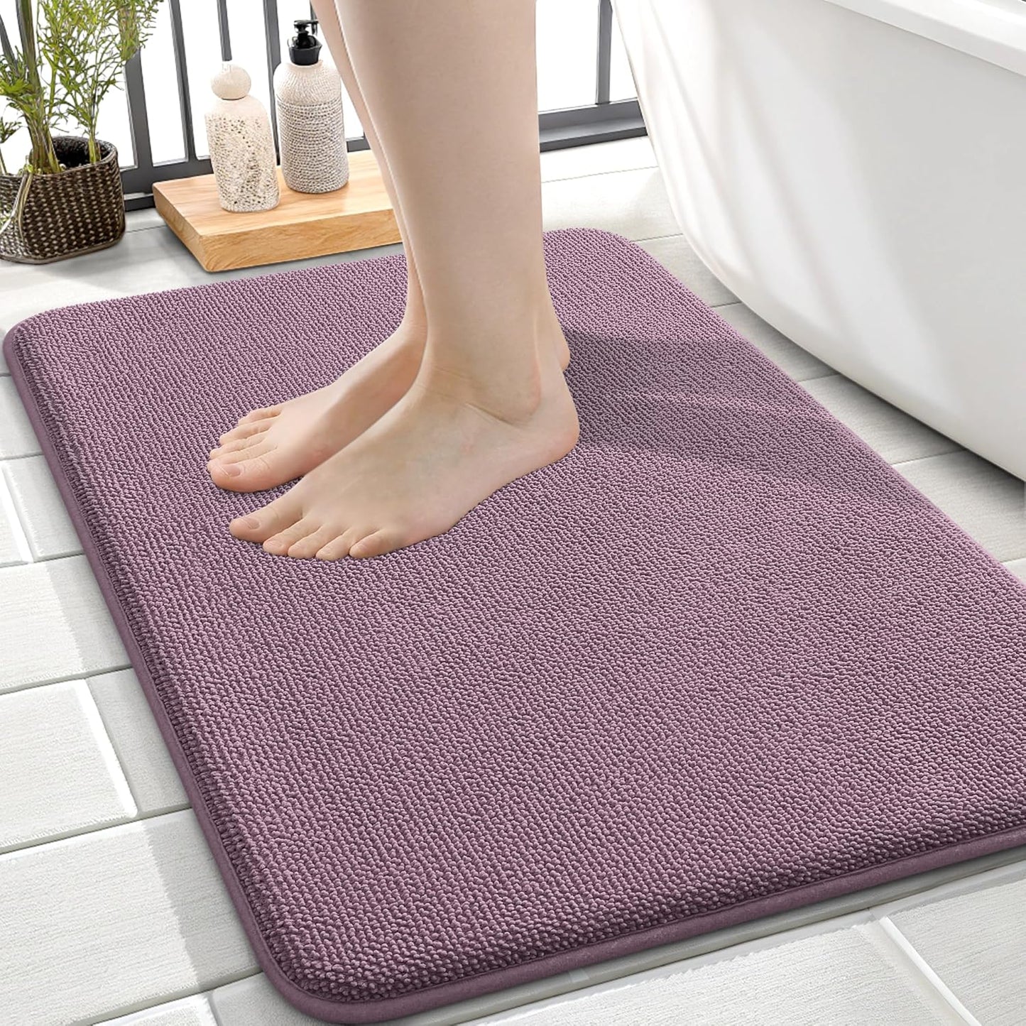 OLANLY Thick Memory Foam Bath Mat Rug 24x16, Extra Soft Absorbent Bathroom Rug, Quick Dry Bath Mats, Non-Slip, Machine Washable Carpet for Bathroom, Tub and Shower, Home Decor Accessories, Deep Plum