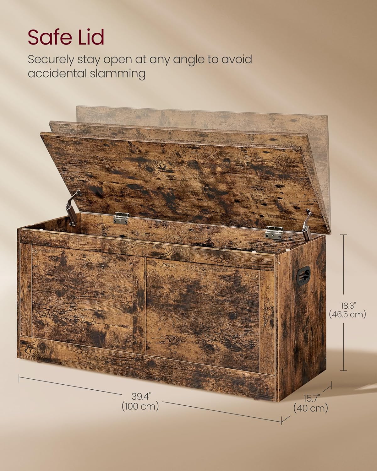 VASAGLE Storage Chest, Storage Trunk with 2 Safety Hinges, Storage Bench, Shoe Bench, Farmhouse Style, 15.7 x 39.4 x 18.3 Inches, for Entryway, Bedroom, Living Room, Rustic Brown ULSB164K01