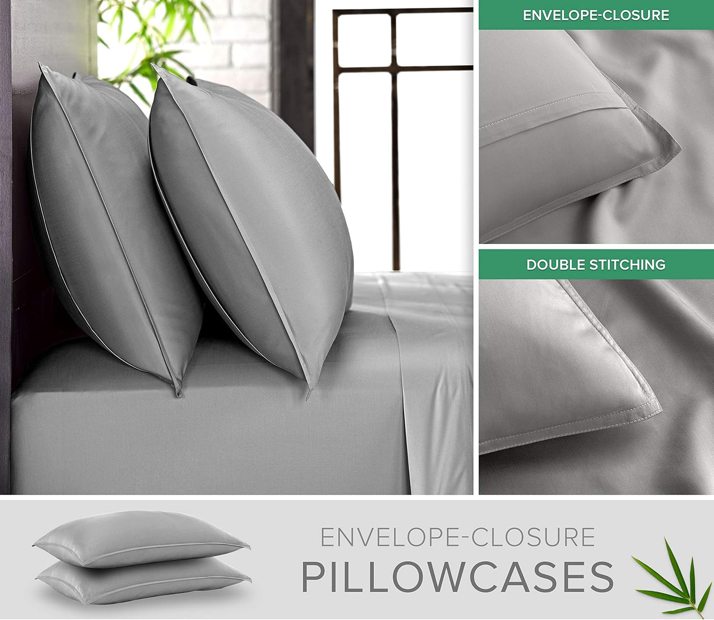 Twin XL Sheets by Pure Bamboo, Genuine 100% Organic Viscose Derived from Bamboo Bed Sheet Set, Luxuriously Soft & Cooling, Double Stitching, Lifetime Quality Promise (Twin XL, Stone Grey)