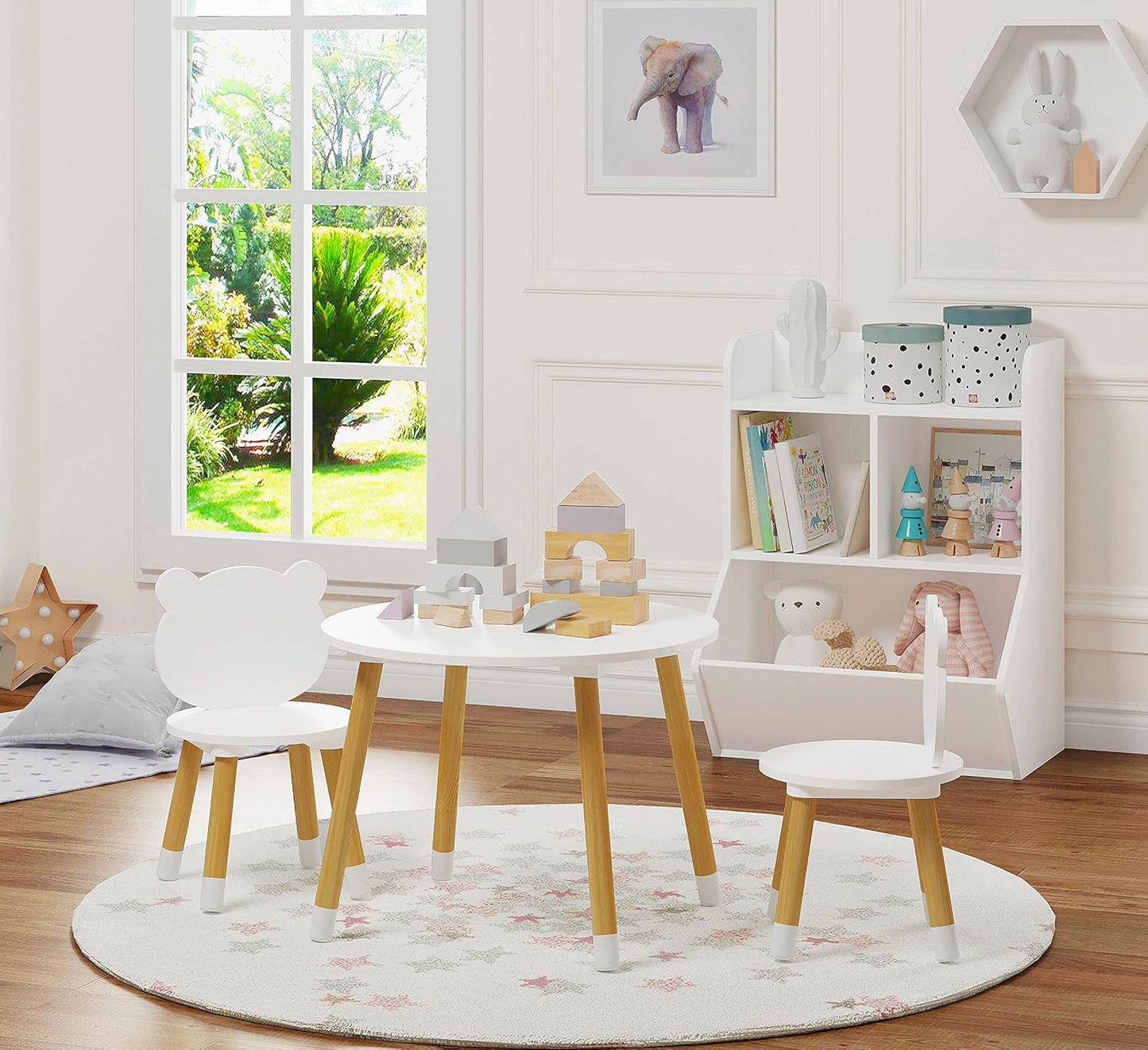 UTEX Kids Wood Table and Chair Set, Kids Play Table with 2 Chairs,3 Pieces Kids Round Table for Toddlers, Girls, Boys,White