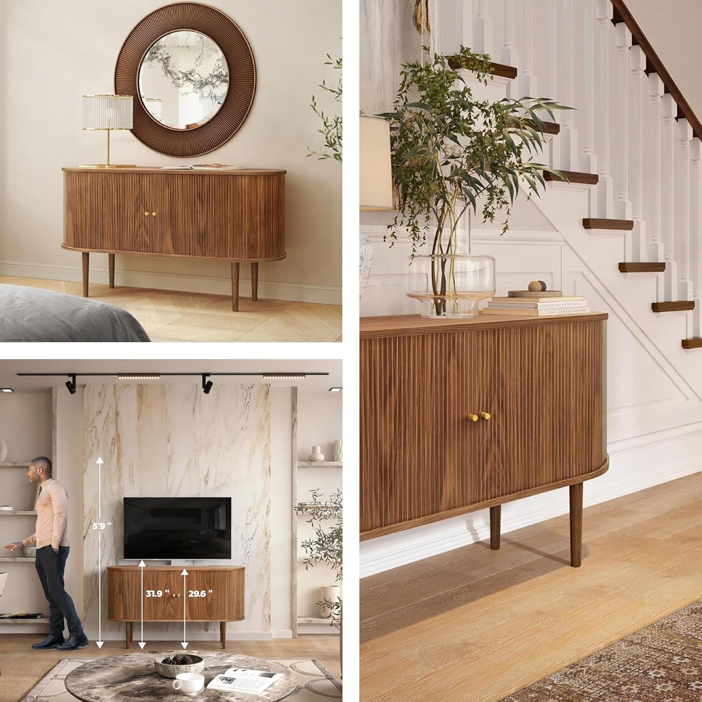 WERMO 55'' Sideboard Storage Cabinet with Doors and Shelves - Wood Credenza for Living Room, Bedroom, Entryway and Home Office Cabinet. Kitchen Buffet, Modern Media Console Table with Storage (Walnut)