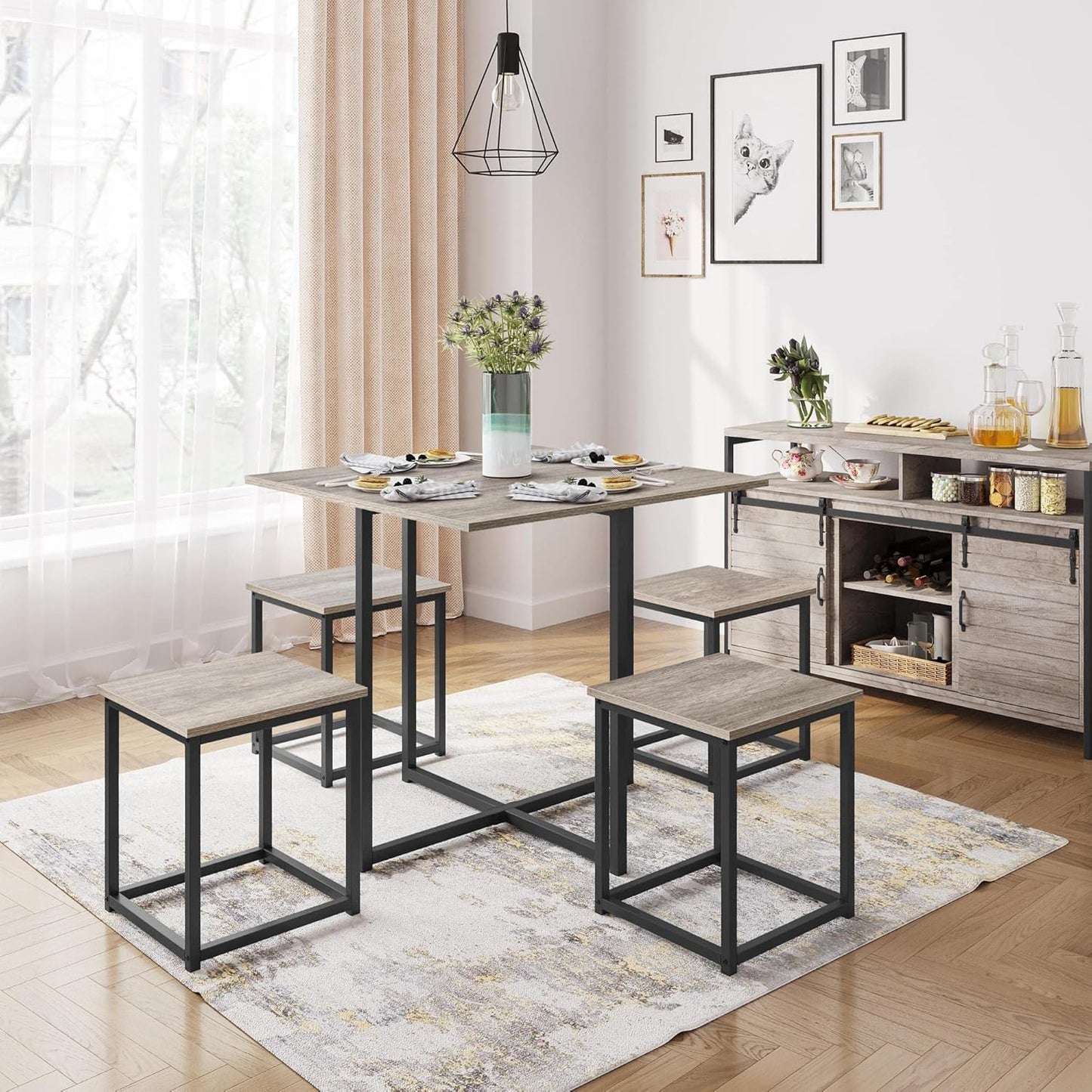 Yaheetech Dining Table Set for 4 Industrial Kitchen Table with 4 Chairs, Space-Saving Design for Apartment, Small Space, Breakfast Nook, Gray