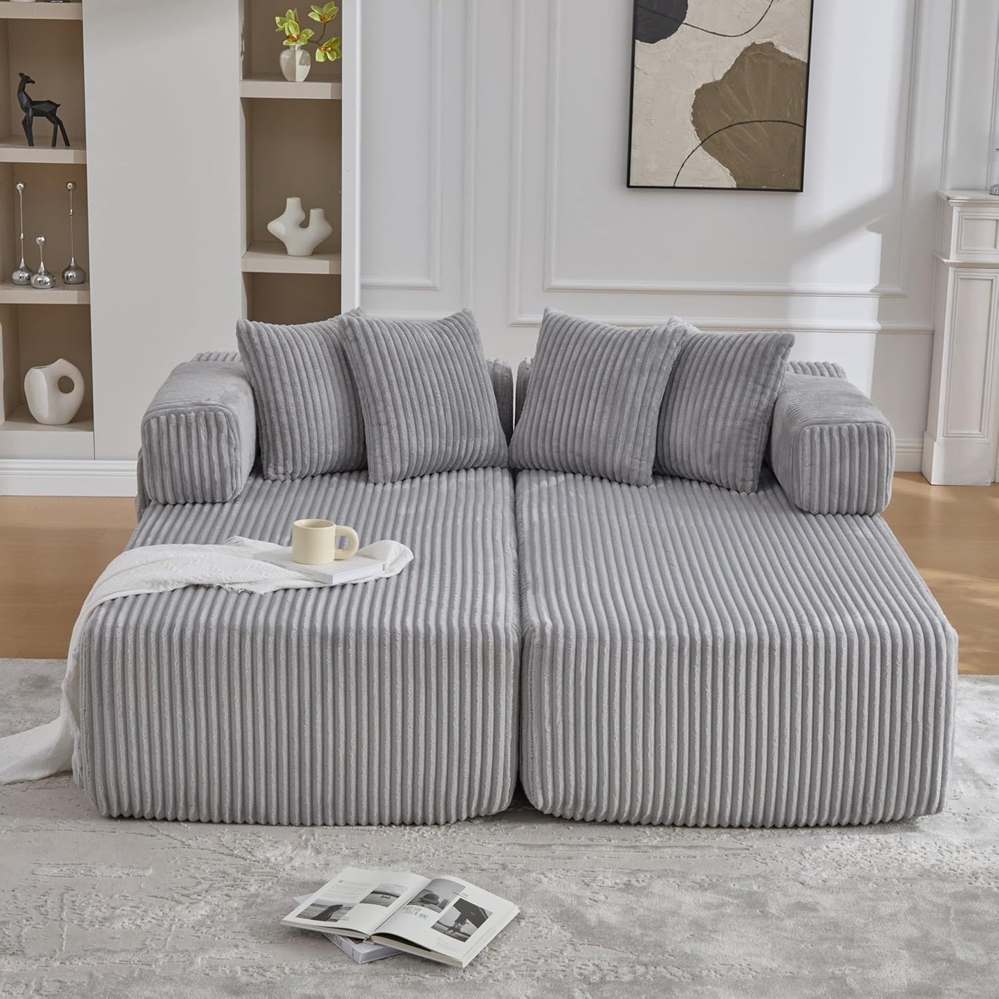 Eafurn DIY Combination Compression Modular Sectional Sofa with Double Chaise Lounge, 146" Oversized U Shaped Boneless Couch with Deep Seat Convertible Sleeper Sofabed w/Throw Pillows