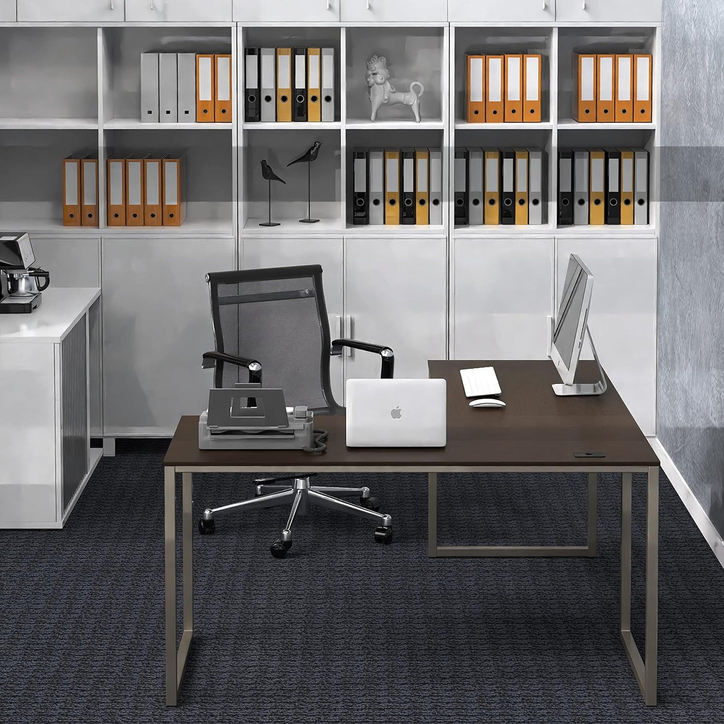 SHW Mission 55 x 60 Inches L-Shape Home Office Computer Desk, Espresso