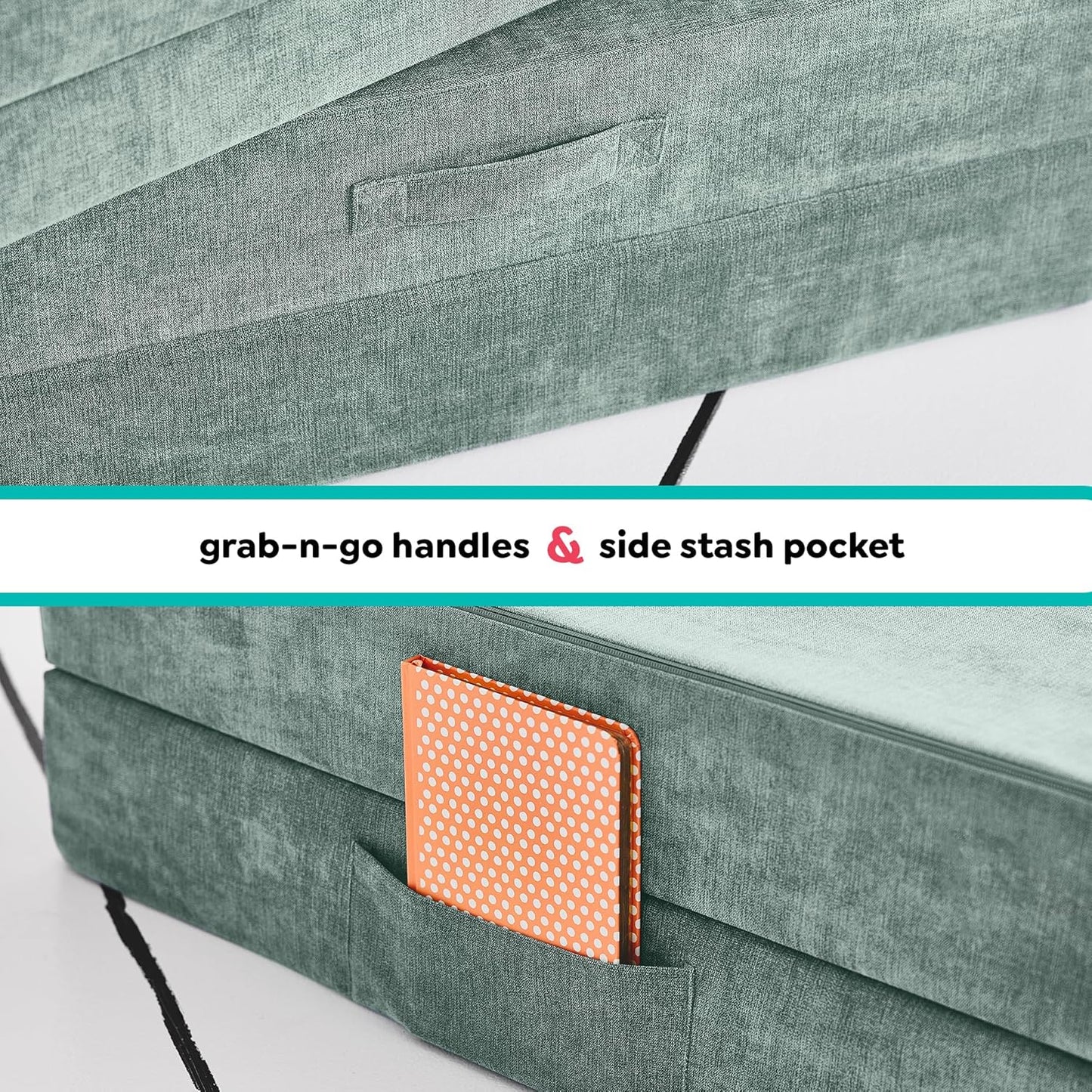 Yourigami Kids and Toddler Play Couch, Convertible Folding Sofa, Durable Foam Modular Design, Green Meadows