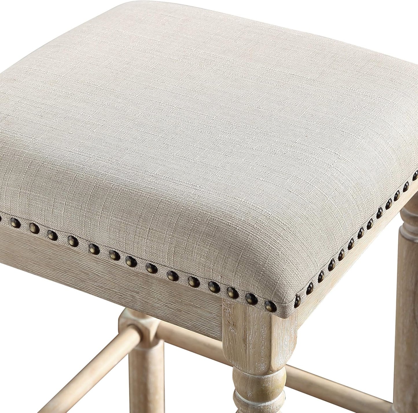 Roundhill Furniture Arnhem Wood Upholstered Swivel Counter Height Stools, Set of 2, Tan